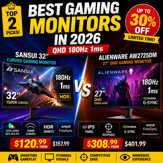 Best Gaming Monitors in 2026: SANSUI 32" Curved vs Alienware AW2725DM