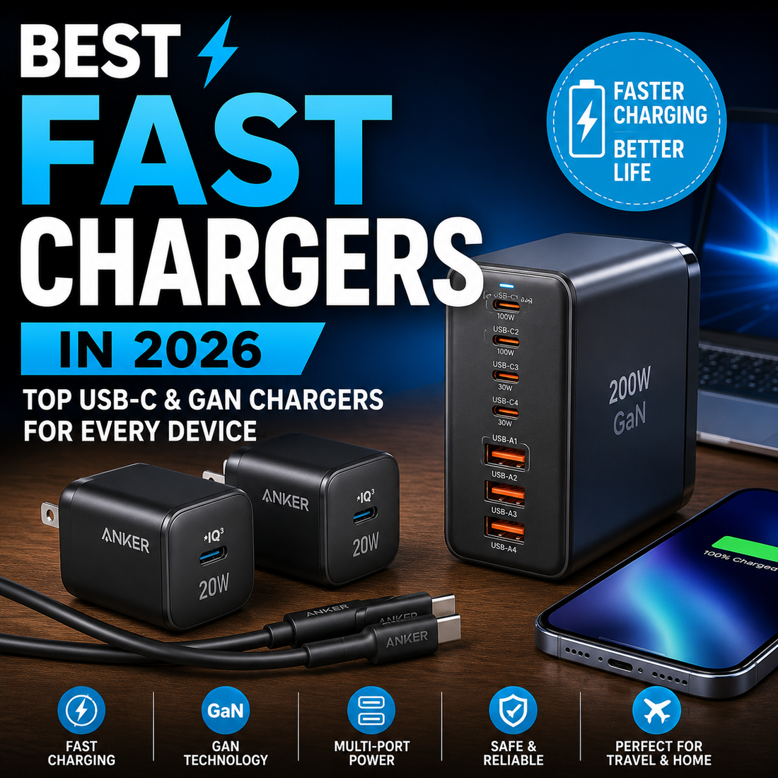 Best Fast Chargers in 2026: 10 Best USB-C &amp; GaN Chargers for Phones, Tablets &amp; Laptops