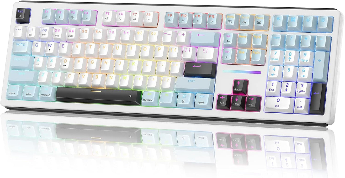 Redragon RM104 Wireless Gaming Keyboard with Knob, Tri-Mode BT/2.4G/USB-C RGB Computer Keyboards, 4000Mah Battery, Programmable Software Support, Anti-Ghosting, Compatible with PC Mac