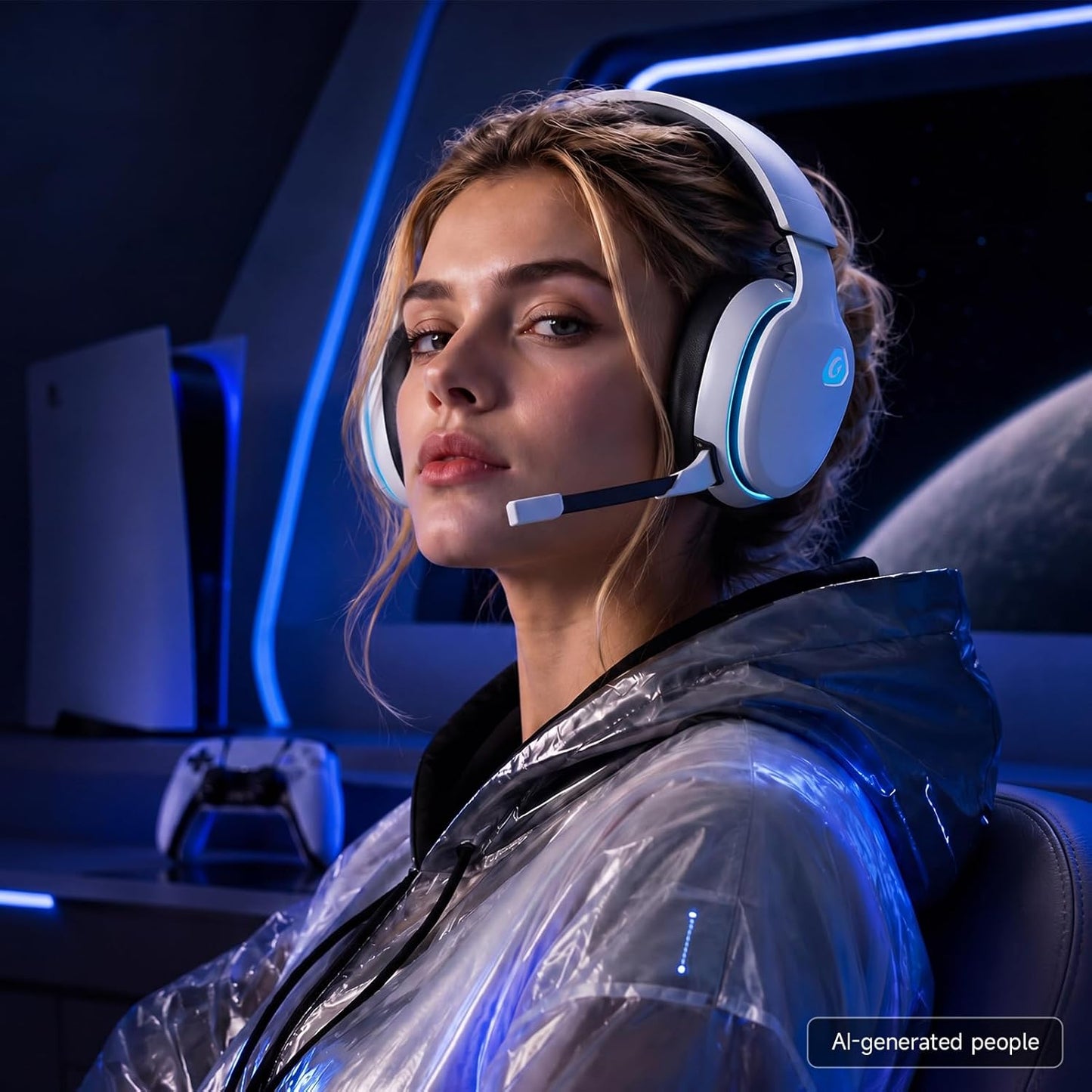AOC 2.4Ghz Wireless Gaming Headset for PS5, PS4 Fortnite & Call of Duty/Fps Gamers, PC, Switch, Bluetooth 6.0 Gaming Headphones with Noise Canceling Mic, 7.1 Virtual Surround, 45Hr Battery -White