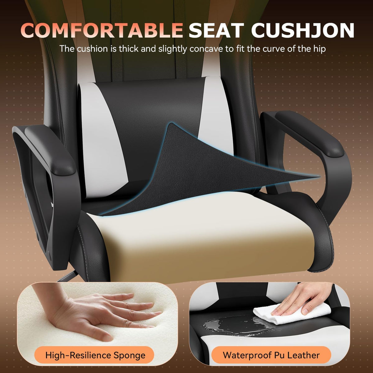 Bestoffice Ergonomic Gaming Chair for Adults, Video Game Chair, White