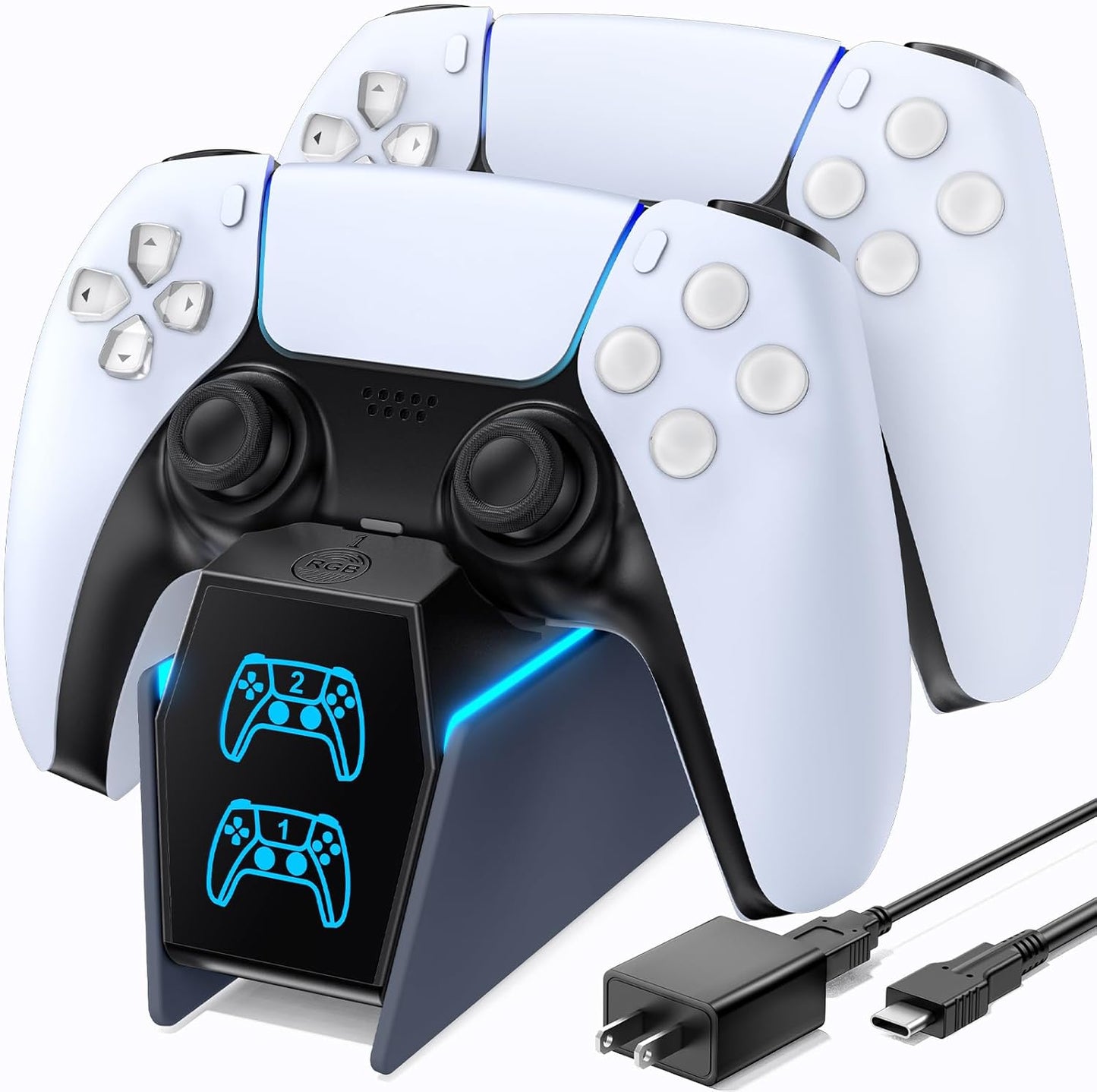 OIVO PS5 Controller Charger with Fast Charging AC Adapter, PS5 Controller Charging Station Stand for Playstation 5, Docking Station Replacement for PS 5 Accessories Kits