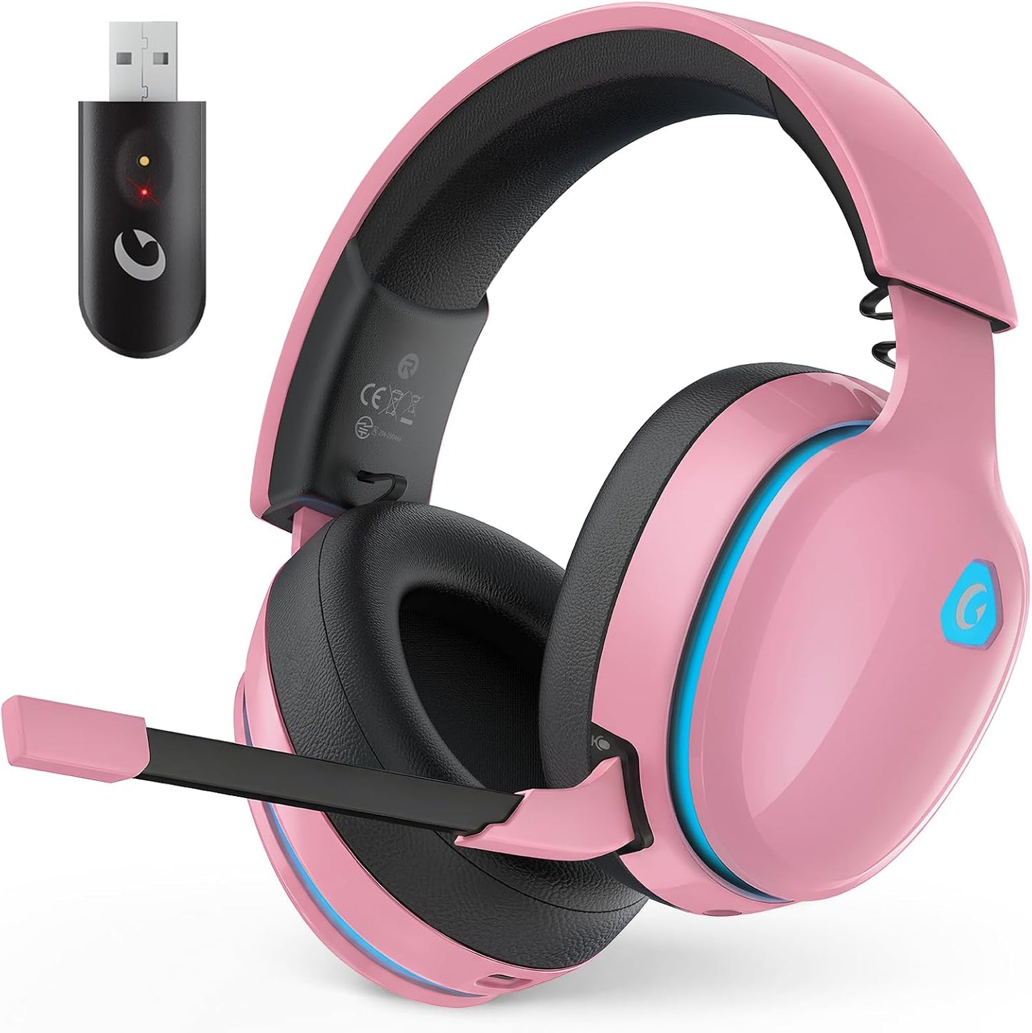 AOC 2.4Ghz Wireless Gaming Headset for PS5, PS4 Fortnite & Call of Duty/Fps Gamers, PC, Switch, Bluetooth 6.0 Gaming Headphones with Noise Canceling Mic, 7.1 Virtual Surround, 45Hr Battery -White