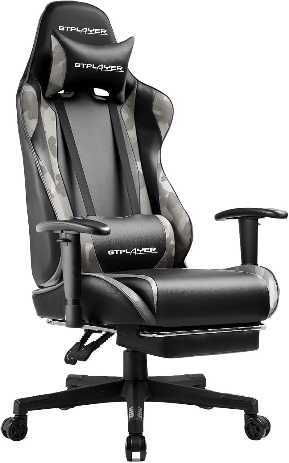 GTPLAYER Gaming Chair with Footrest, Ergonomic Computer Game Desk Chair, Reclining Gamer Chair Seat Height Adjustment, Swivel Rocker with Headrest and Lumbar (Blue)