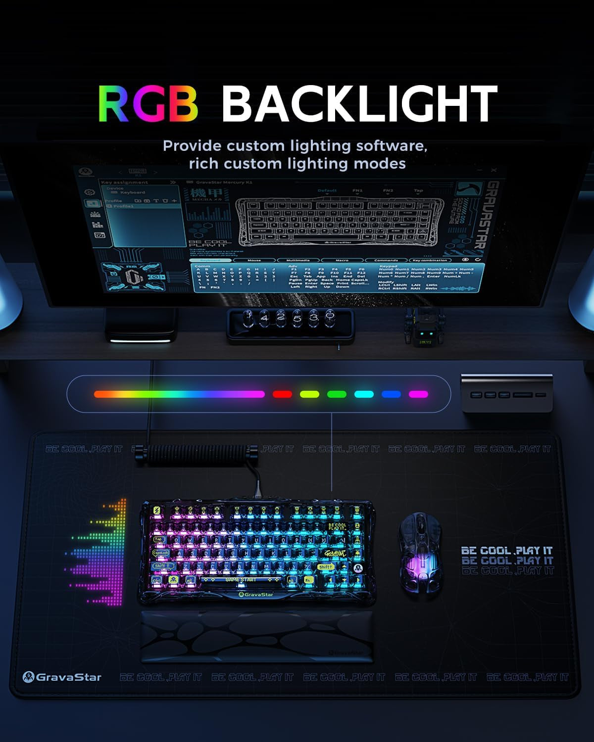Gravastar Mercury K1 Lite 75% Gaming Keyboard, 2.4Ghz/Bt/Wired Tri-Mode Wireless Keyboard, Gasket Hot Swappable Mechanical Keyboard, Pre-Lubed Linear Switches, RGB Backlit【Transparent Black】