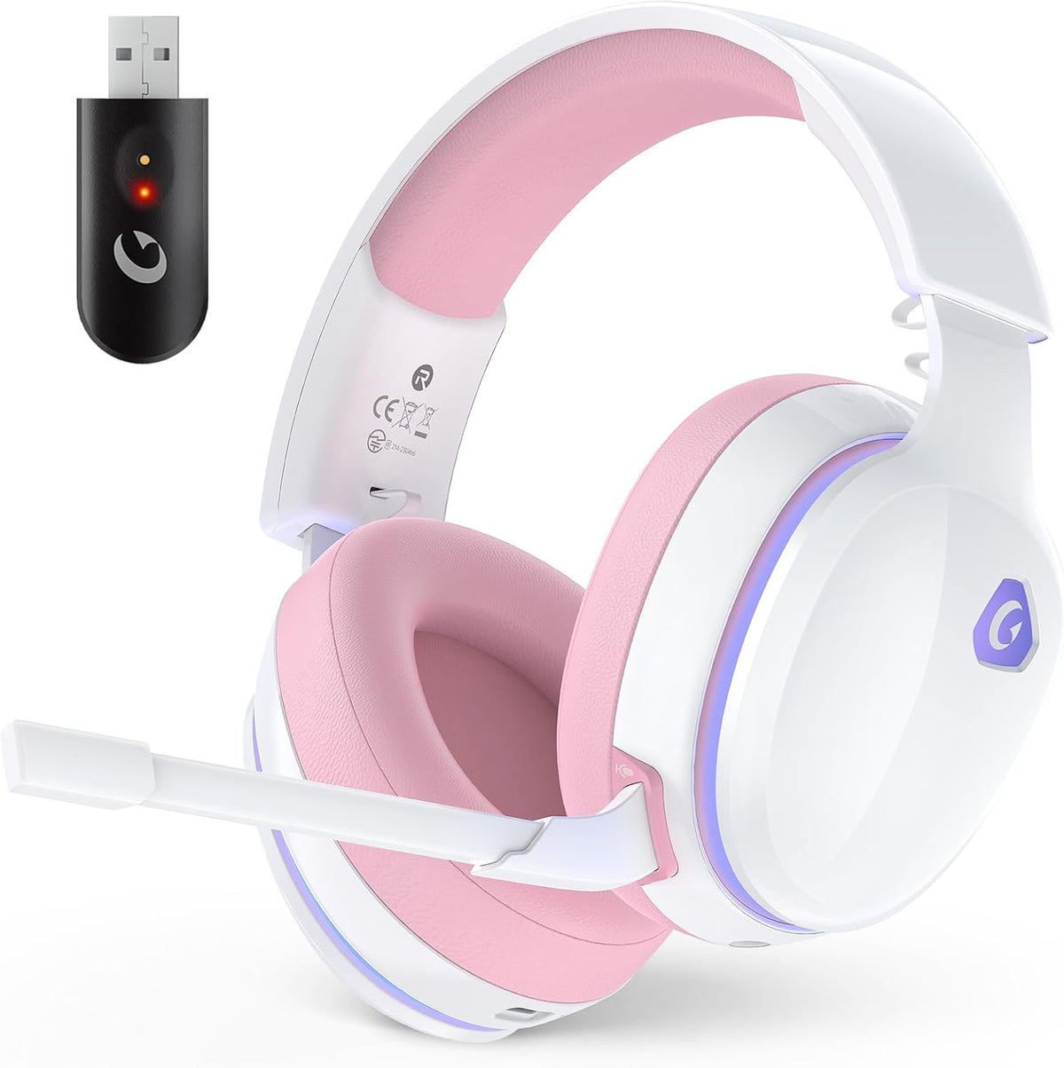 AOC 2.4Ghz Wireless Gaming Headset for PS5, PS4 Fortnite & Call of Duty/Fps Gamers, PC, Switch, Bluetooth 6.0 Gaming Headphones with Noise Canceling Mic, 7.1 Virtual Surround, 45Hr Battery -White