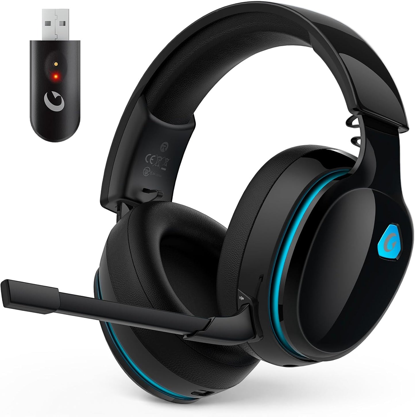 AOC 2.4Ghz Wireless Gaming Headset for PS5, PS4 Fortnite & Call of Duty/Fps Gamers, PC, Switch, Bluetooth 6.0 Gaming Headphones with Noise Canceling Mic, 7.1 Virtual Surround, 45Hr Battery -White
