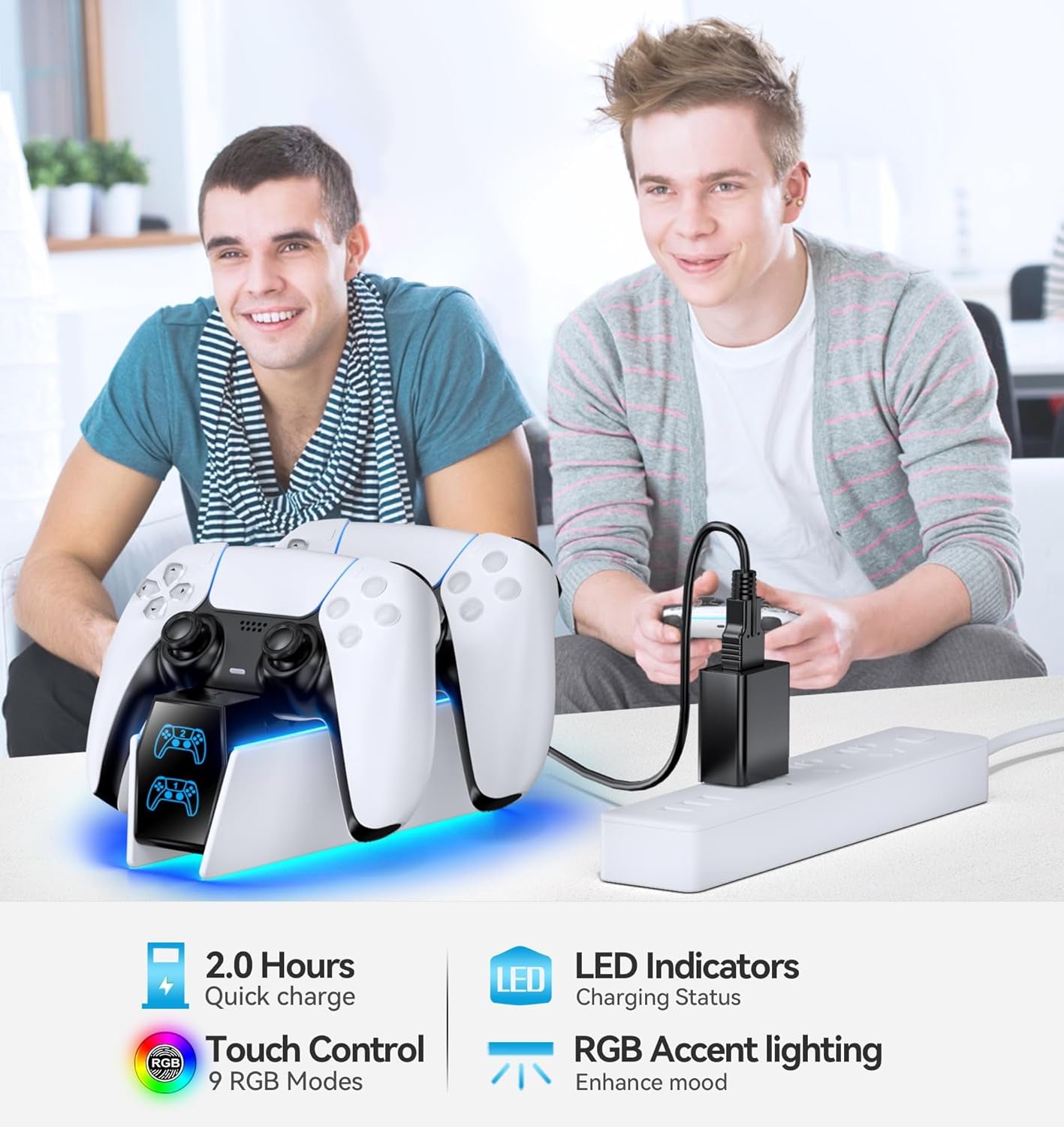 OIVO PS5 Controller Charger with Fast Charging AC Adapter, PS5 Controller Charging Station Stand for Playstation 5, Docking Station Replacement for PS 5 Accessories Kits