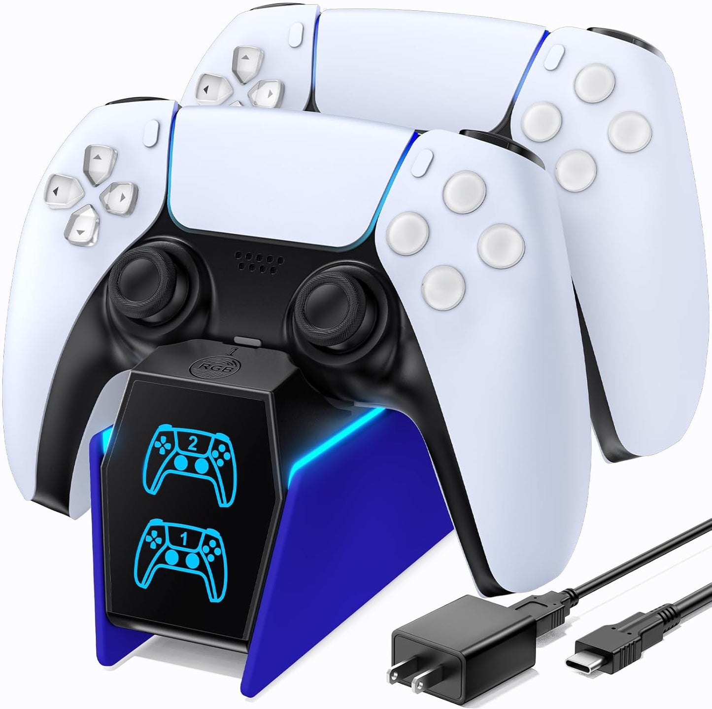 OIVO PS5 Controller Charger with Fast Charging AC Adapter, PS5 Controller Charging Station Stand for Playstation 5, Docking Station Replacement for PS 5 Accessories Kits
