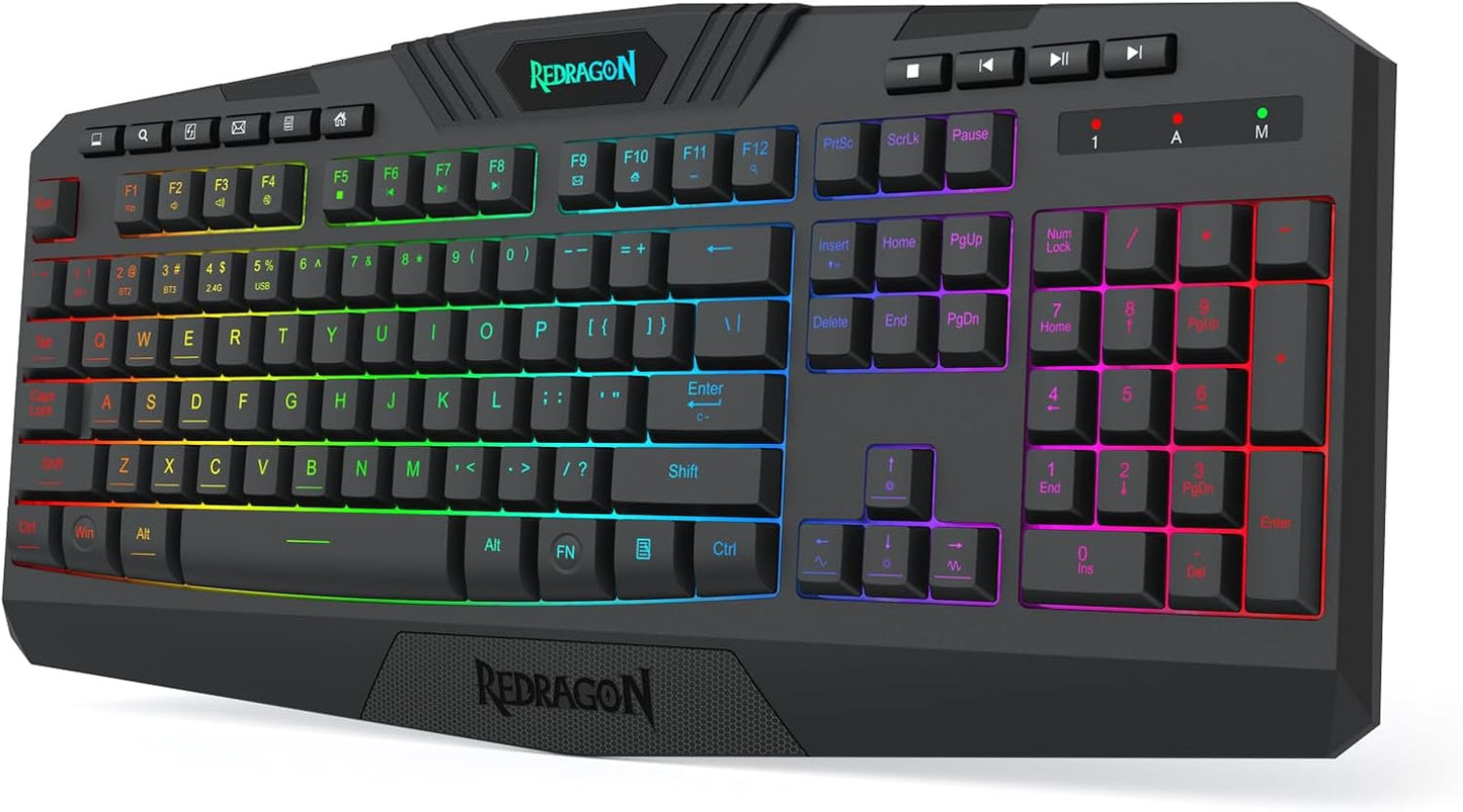 Redragon RM104 Wireless Gaming Keyboard with Knob, Tri-Mode BT/2.4G/USB-C RGB Computer Keyboards, 4000Mah Battery, Programmable Software Support, Anti-Ghosting, Compatible with PC Mac