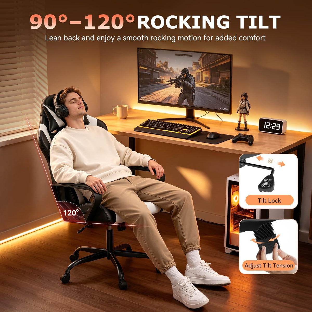 Bestoffice Ergonomic Gaming Chair for Adults, Video Game Chair, White