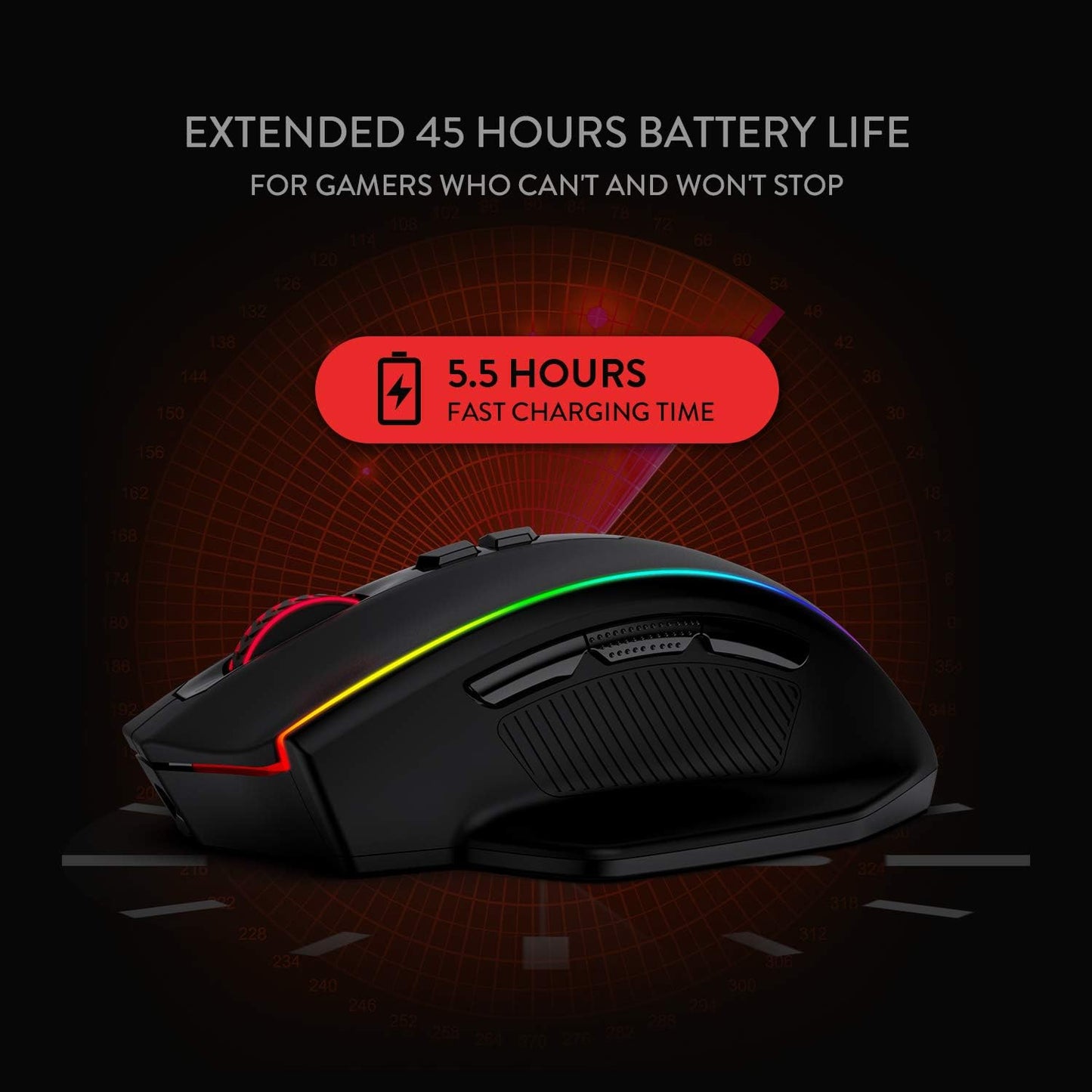 Redragon M686 Wireless Gaming Mouse, 16000 DPI Wired/Wireless Gamer Mouse with Professional Sensor, 45-Hour Reliable Power Capacity, Customizable Macro and RGB Backlight for Pc/Mac/Laptop