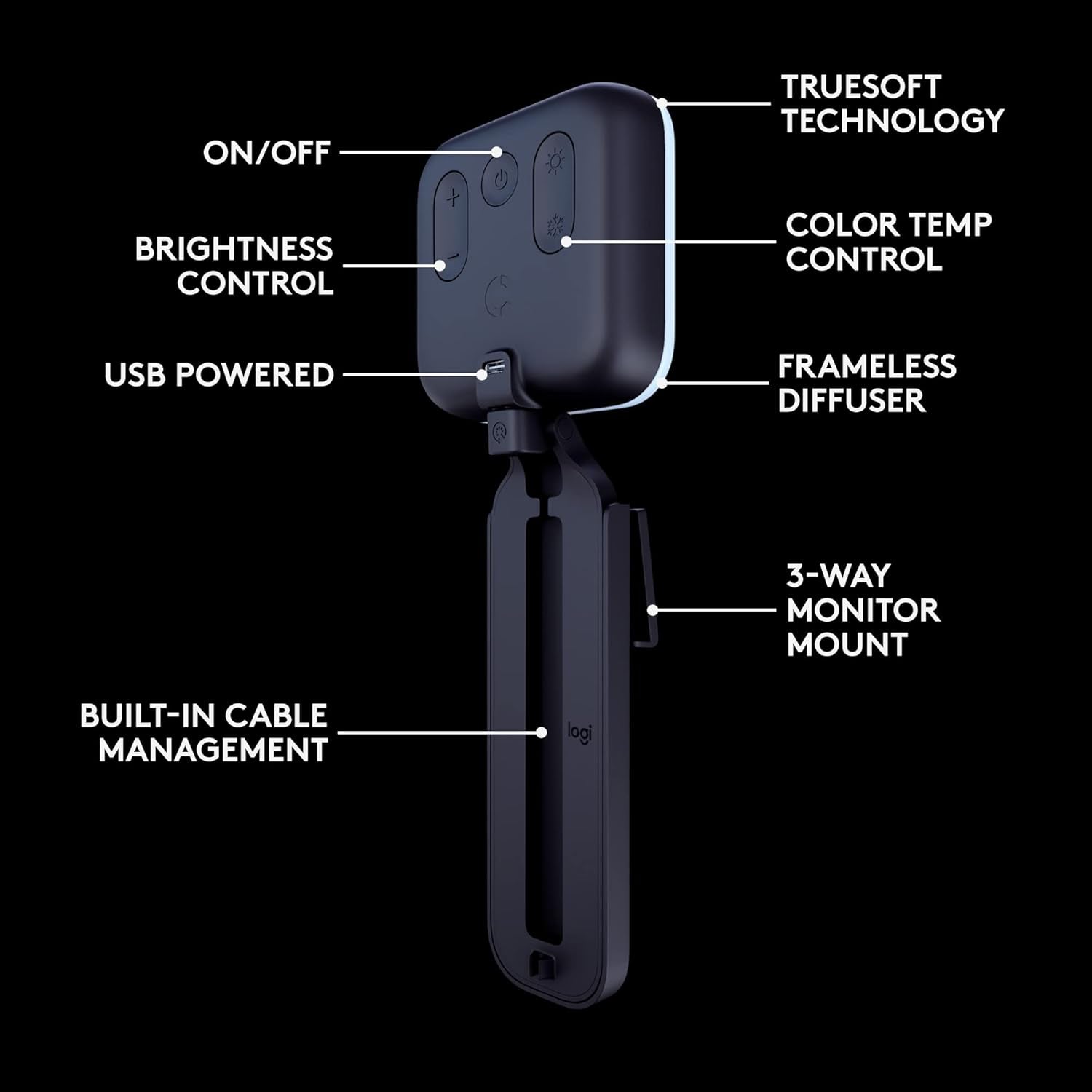 Logitech for Creators Litra Glow Premium LED Streaming Light with Truesoft- Computer Lighting for Video Conferencing, Zoom Meetings, with Adjustable Mount and Desktop App Control for Pc/Mac - Graphite