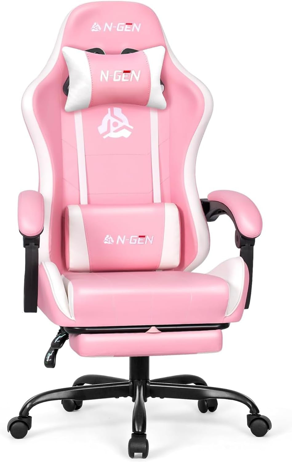N-GEN GAMING Video Gaming Chair with Footrest Lumbar Support for Home Office High Back Recliner Height Adjustable Ergonomic Comfy Leather Computer Desk Chair (Carbon Black)