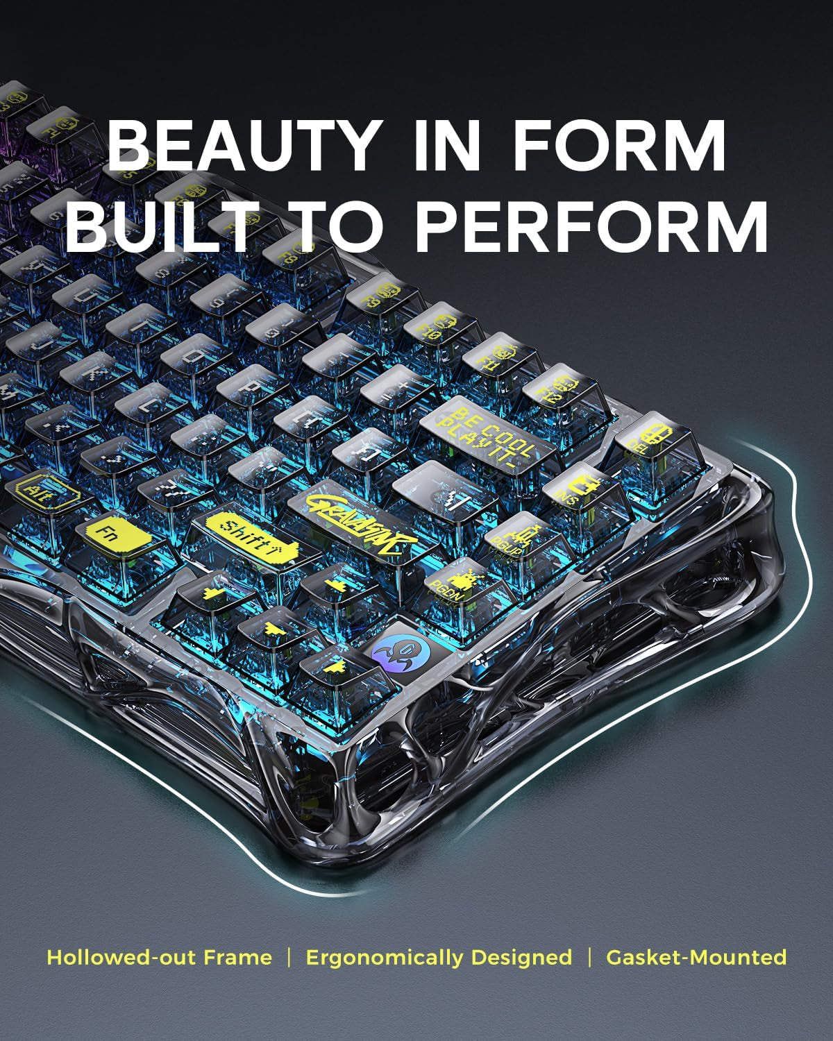 Gravastar Mercury K1 Lite 75% Gaming Keyboard, 2.4Ghz/Bt/Wired Tri-Mode Wireless Keyboard, Gasket Hot Swappable Mechanical Keyboard, Pre-Lubed Linear Switches, RGB Backlit【Transparent Black】