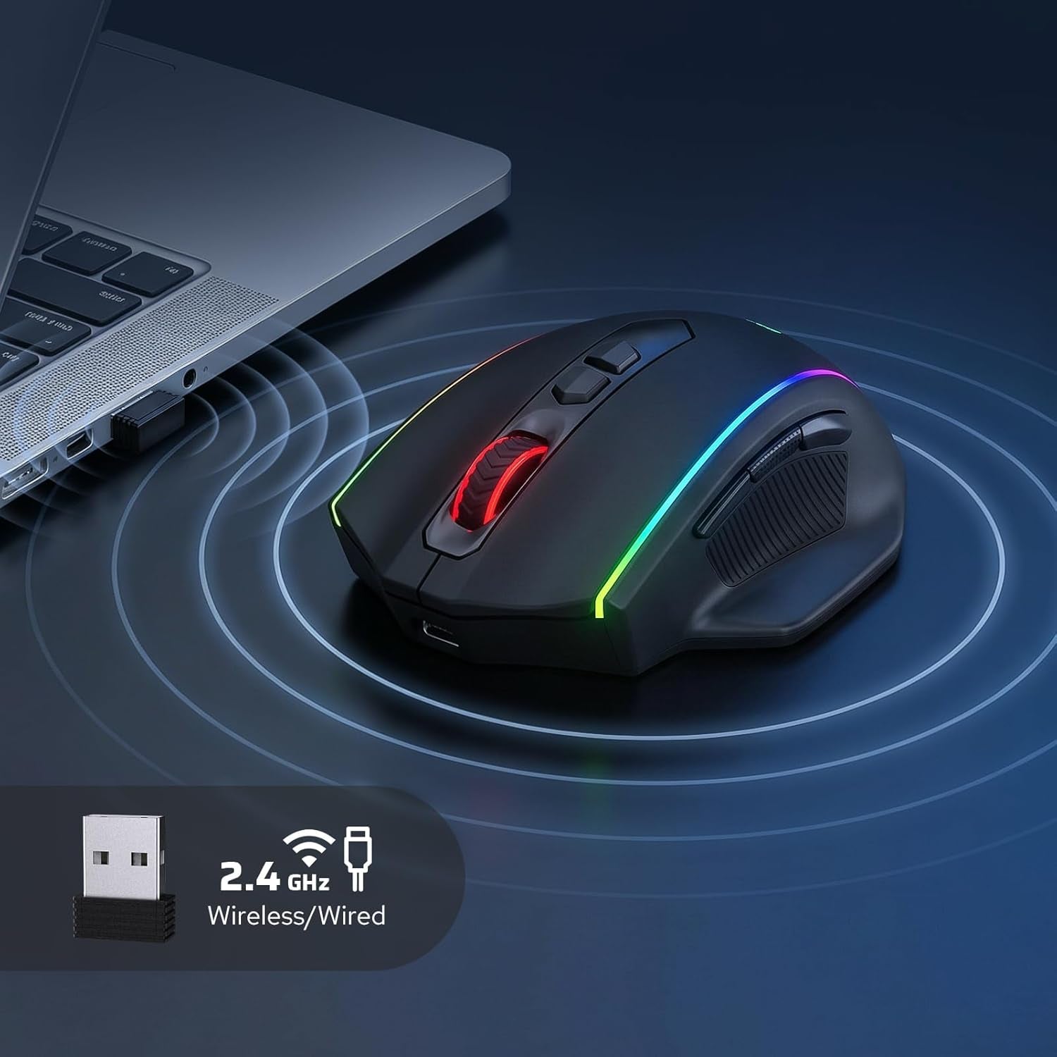Redragon M686 Wireless Gaming Mouse, 16000 DPI Wired/Wireless Gamer Mouse with Professional Sensor, 45-Hour Reliable Power Capacity, Customizable Macro and RGB Backlight for Pc/Mac/Laptop