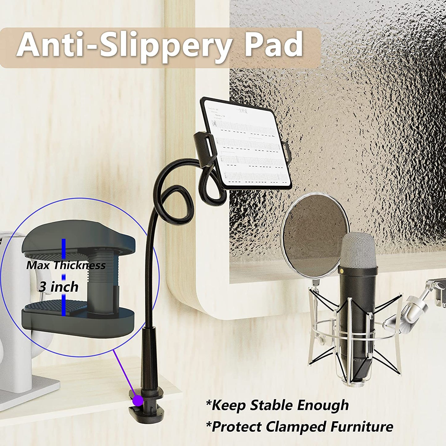 MAGIPEA Gooseneck Tablet Holder for Bed, Flexible Tablet Stand Holder with 360° Adjustable, Hands Free Tablet Mount Clip, Compatible with Ipad/Kindle/Switch/Galaxy Tabs, More 4.7-13" Devices