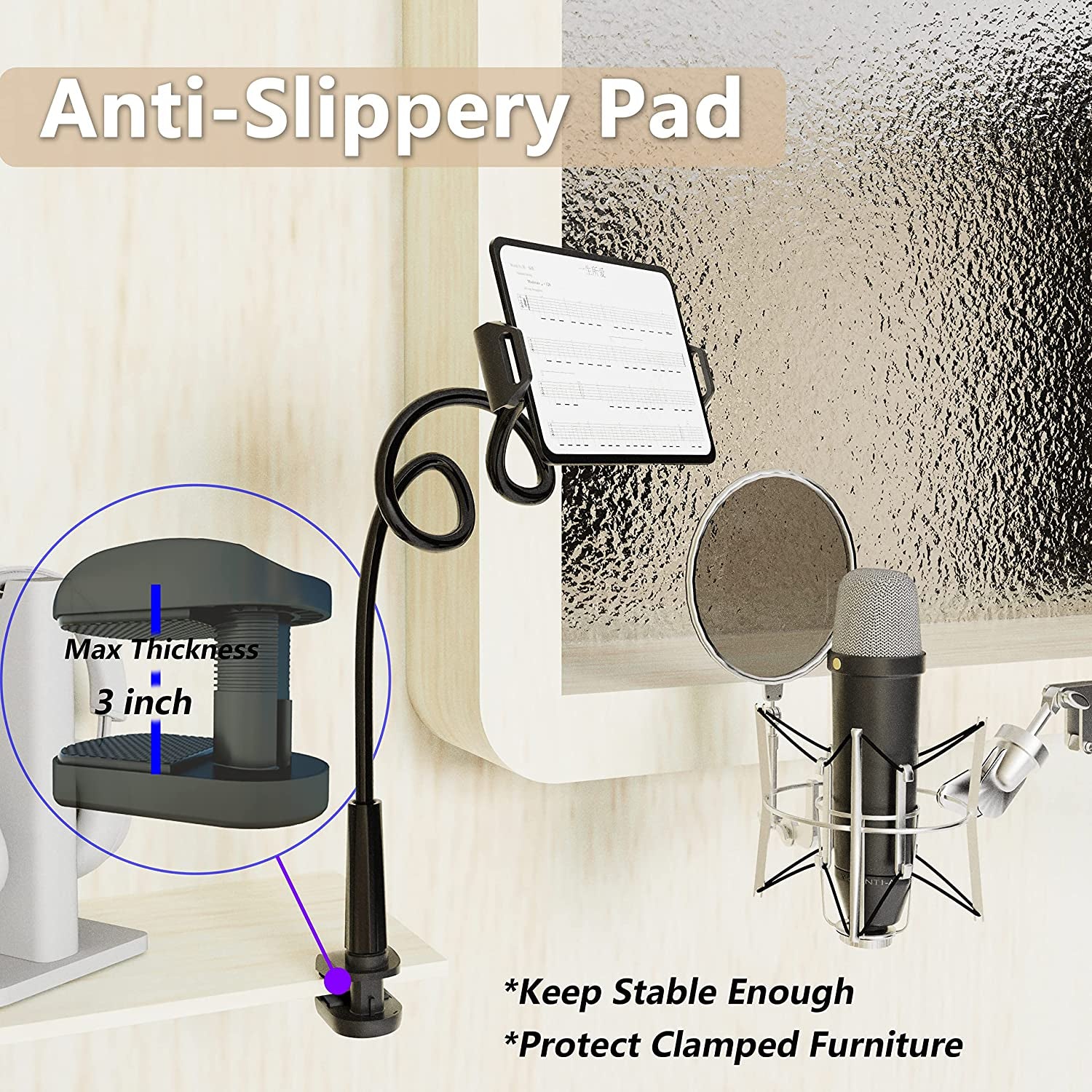 MAGIPEA Gooseneck Tablet Holder for Bed, Flexible Tablet Stand Holder with 360° Adjustable, Hands Free Tablet Mount Clip, Compatible with Ipad/Kindle/Switch/Galaxy Tabs, More 4.7-13" Devices