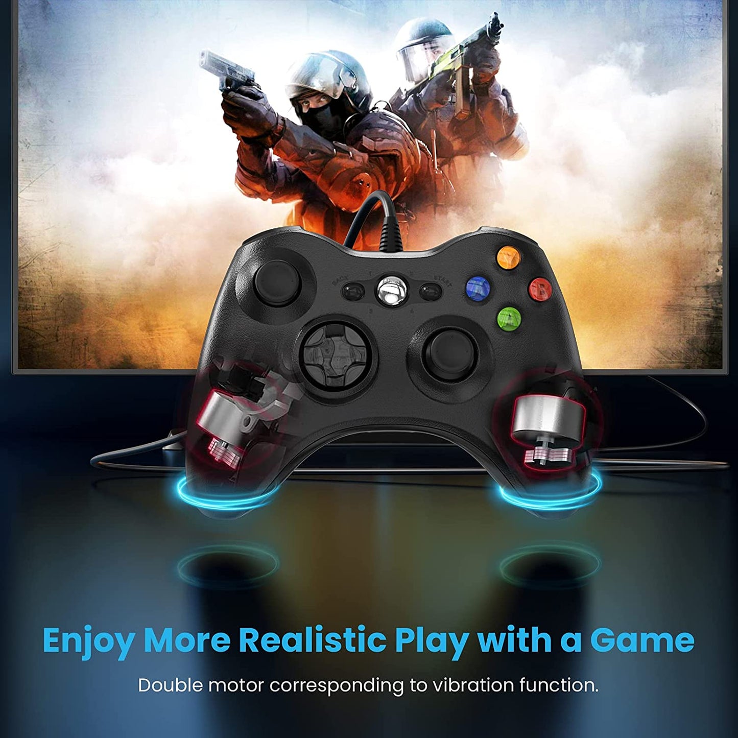 Wired Controller for Xbox 360, Game Controller for 360 with Dual-Vibration Turbo Compatible with Xbox 360/360 Slim and PC Windows 7,8,10,11
