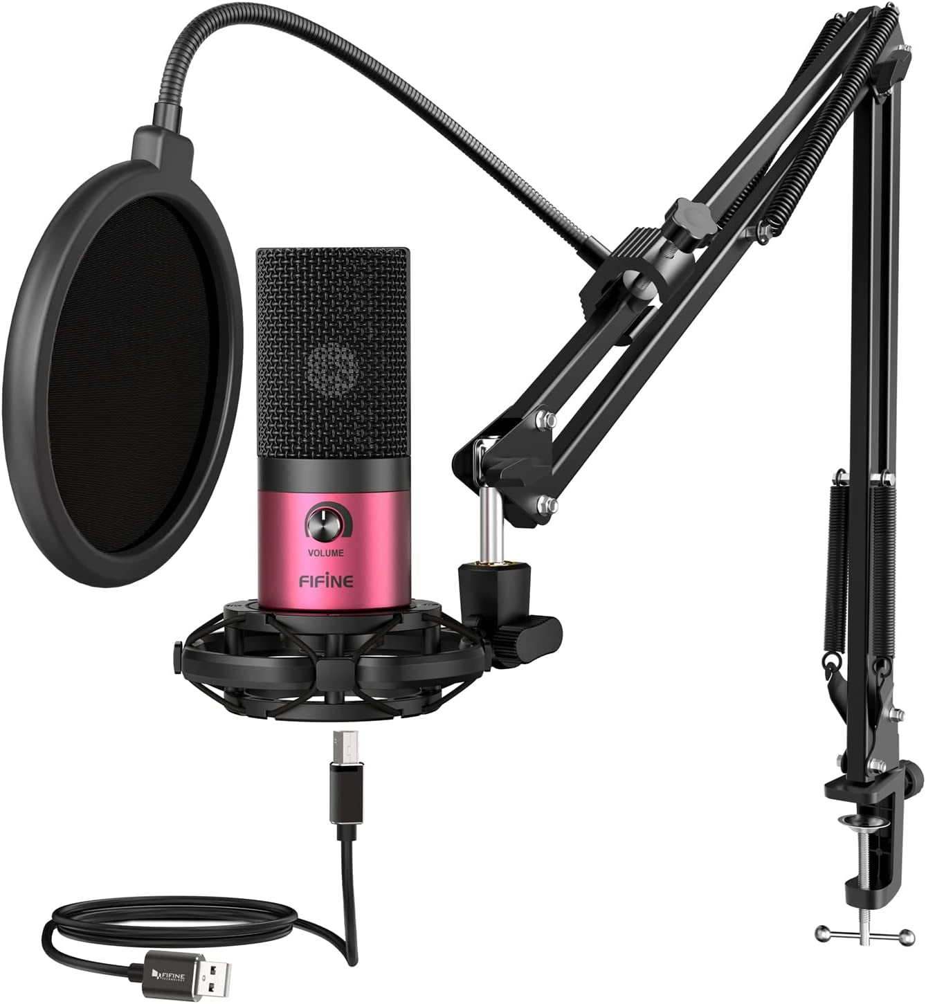 FIFINE Studio Condenser USB Microphone Computer PC Microphone Kit with Adjustable Boom Arm Stand Shock Mount for Instruments Voice Overs Recording Podcasting Youtube Vocal Gaming Streaming-T669