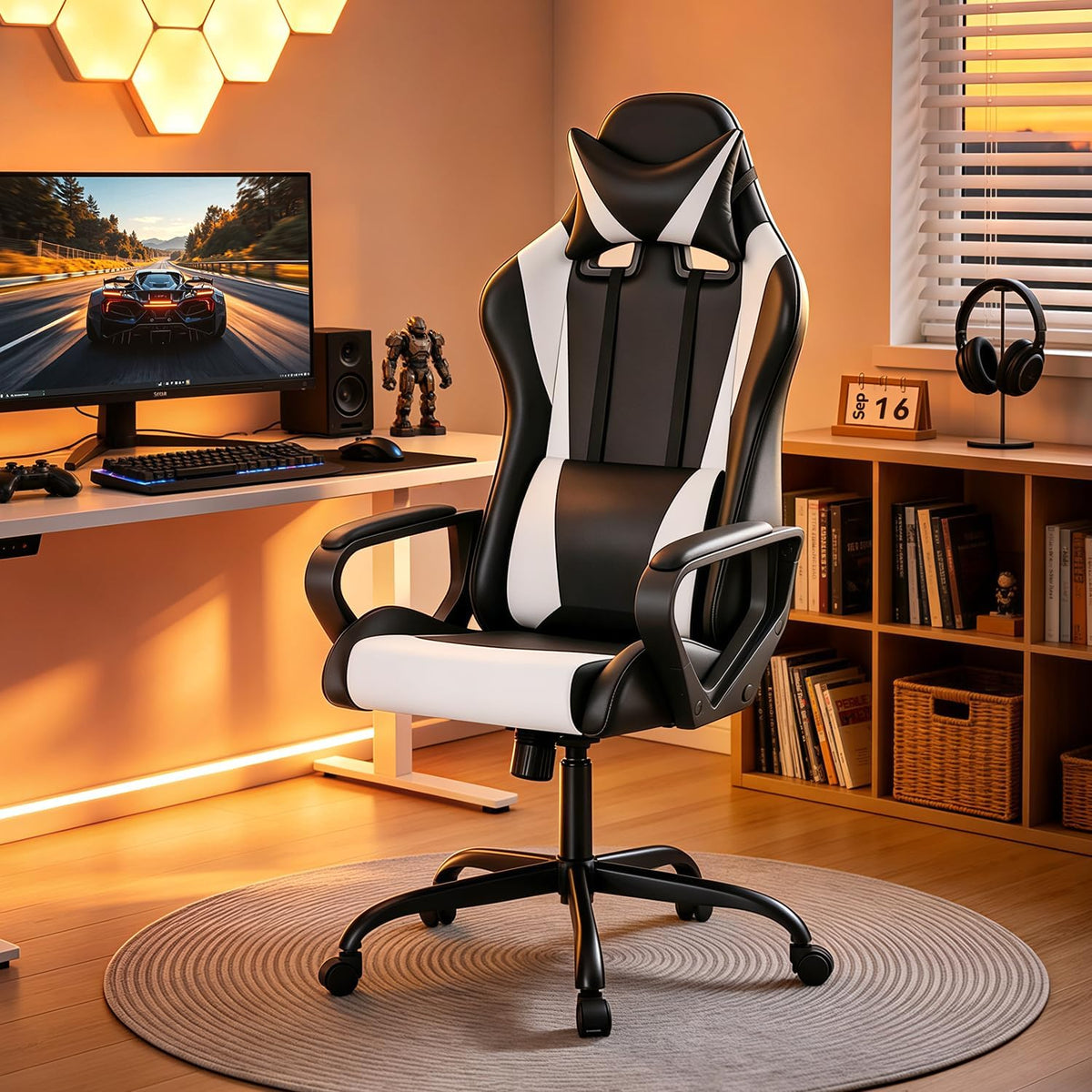 Bestoffice Ergonomic Gaming Chair for Adults, Video Game Chair, White