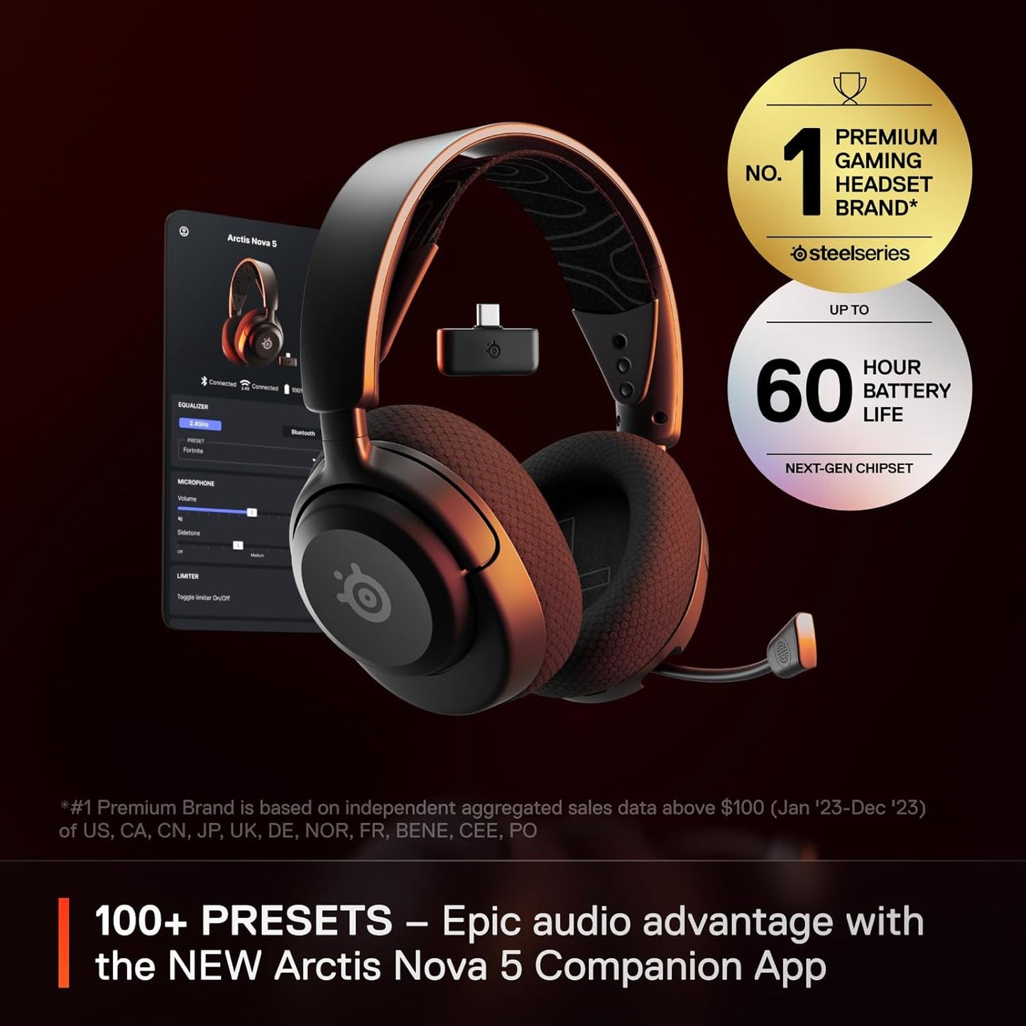 Steelseries Arctis Nova 5 Wireless Multi-System Gaming Headset — Neodymium Magnetic Drivers — 100+ Audio Presets — 60 HR Battery — 2.4Ghz or BT — Clearcast Gen2.X Mic — PC, PS5, PS4, Switch, Mobile