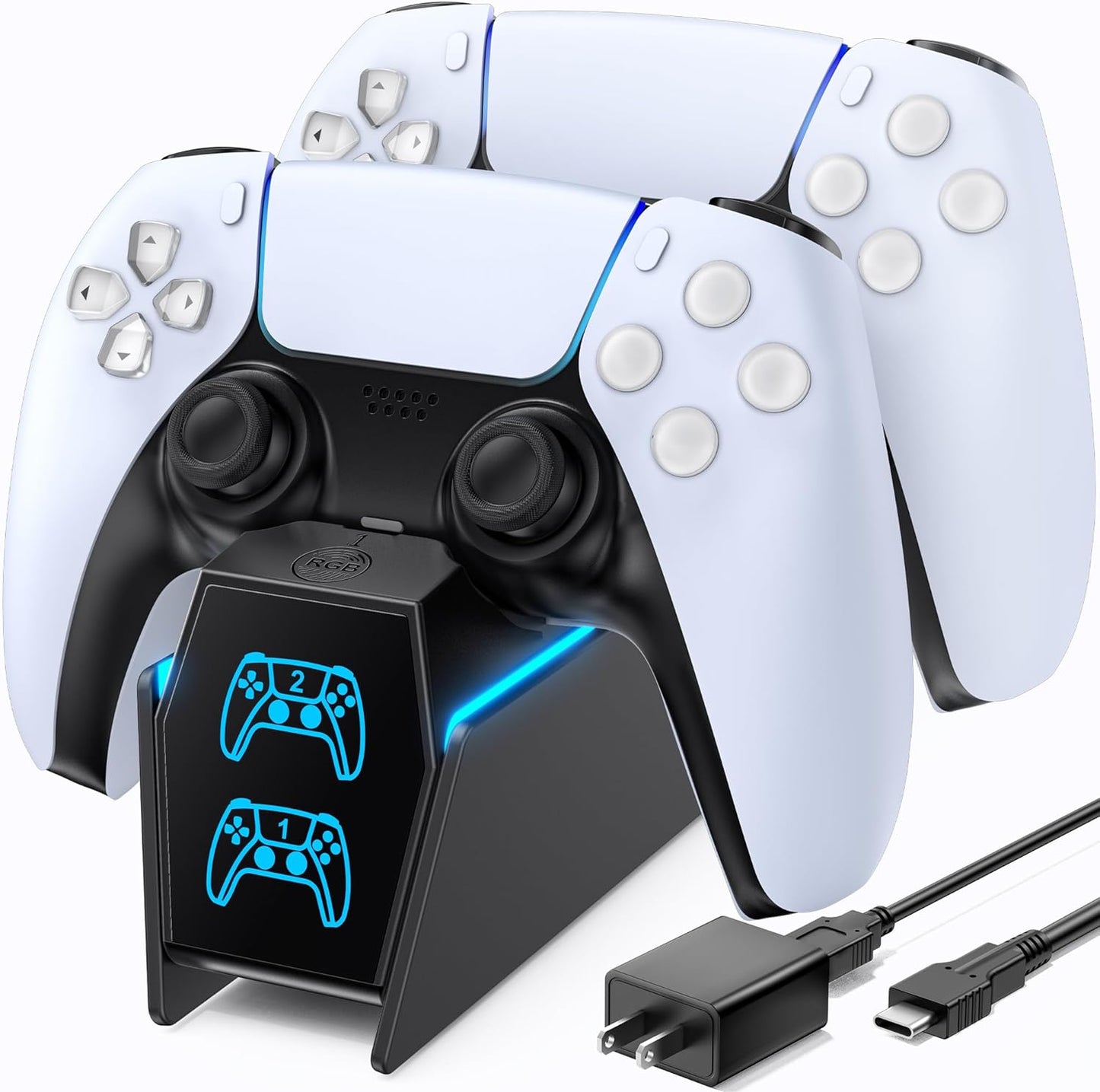 OIVO PS5 Controller Charger with Fast Charging AC Adapter, PS5 Controller Charging Station Stand for Playstation 5, Docking Station Replacement for PS 5 Accessories Kits