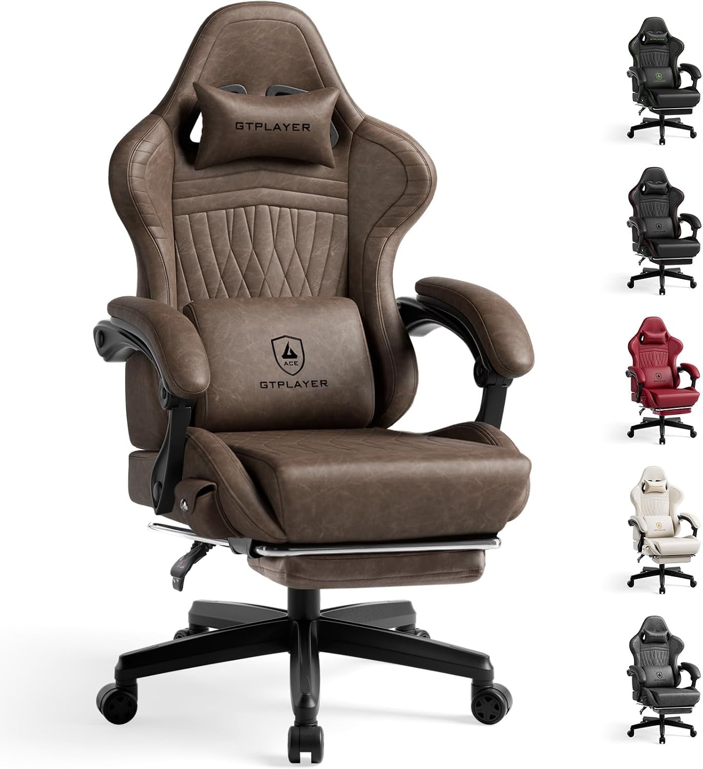 GTPLAYER Gaming Chair for Adults, Ergonomic Computer Game Chairs with Speakers, Footrest & Linkage Armrest, Reclining High Back Silla Gamer for Home Office, Ace Pro, Off-White