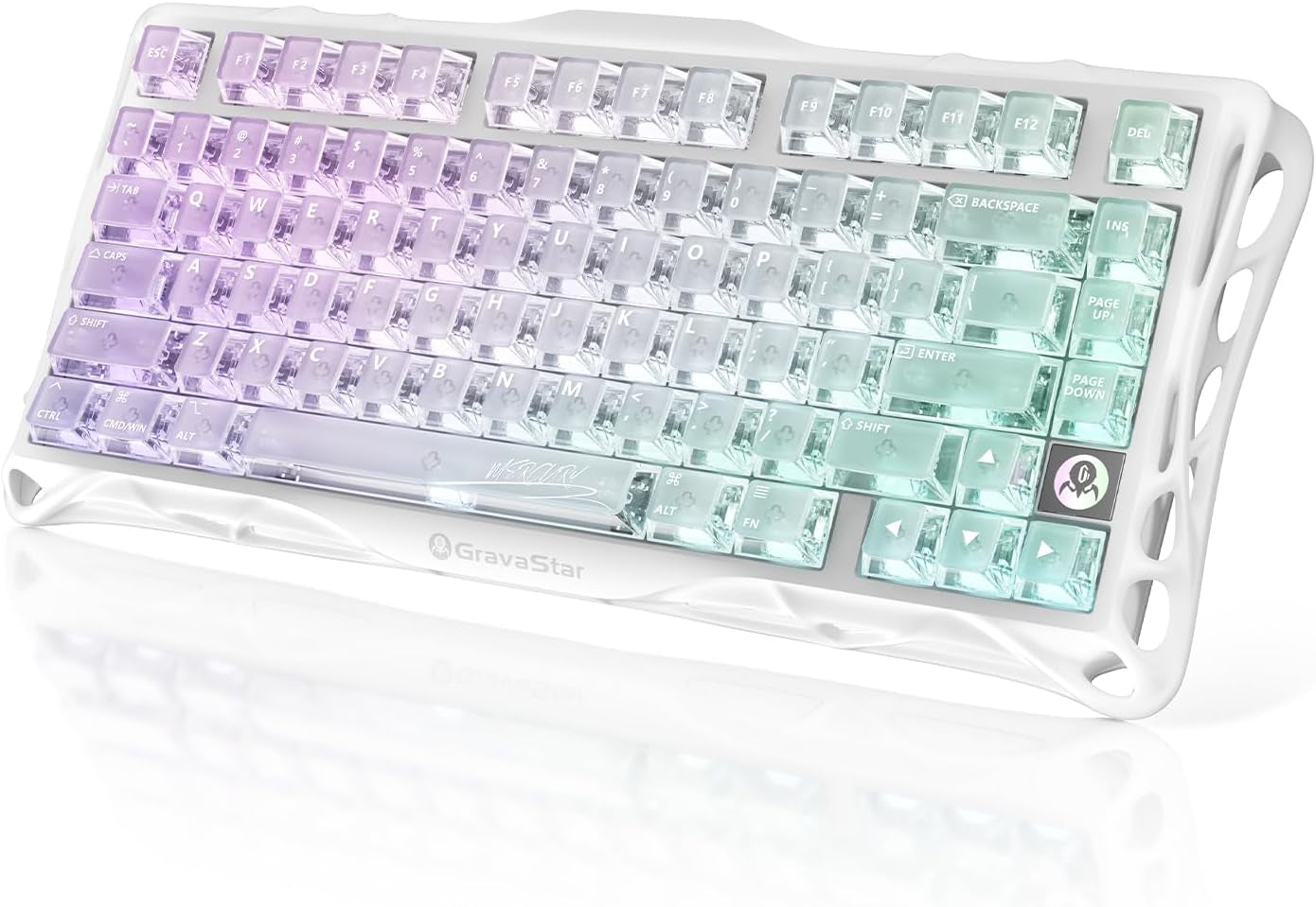 Gravastar Mercury K1 Lite 75% Gaming Keyboard, 2.4Ghz/Bt/Wired Tri-Mode Wireless Keyboard, Gasket Hot Swappable Mechanical Keyboard, Pre-Lubed Linear Switches, RGB Backlit【Transparent Black】