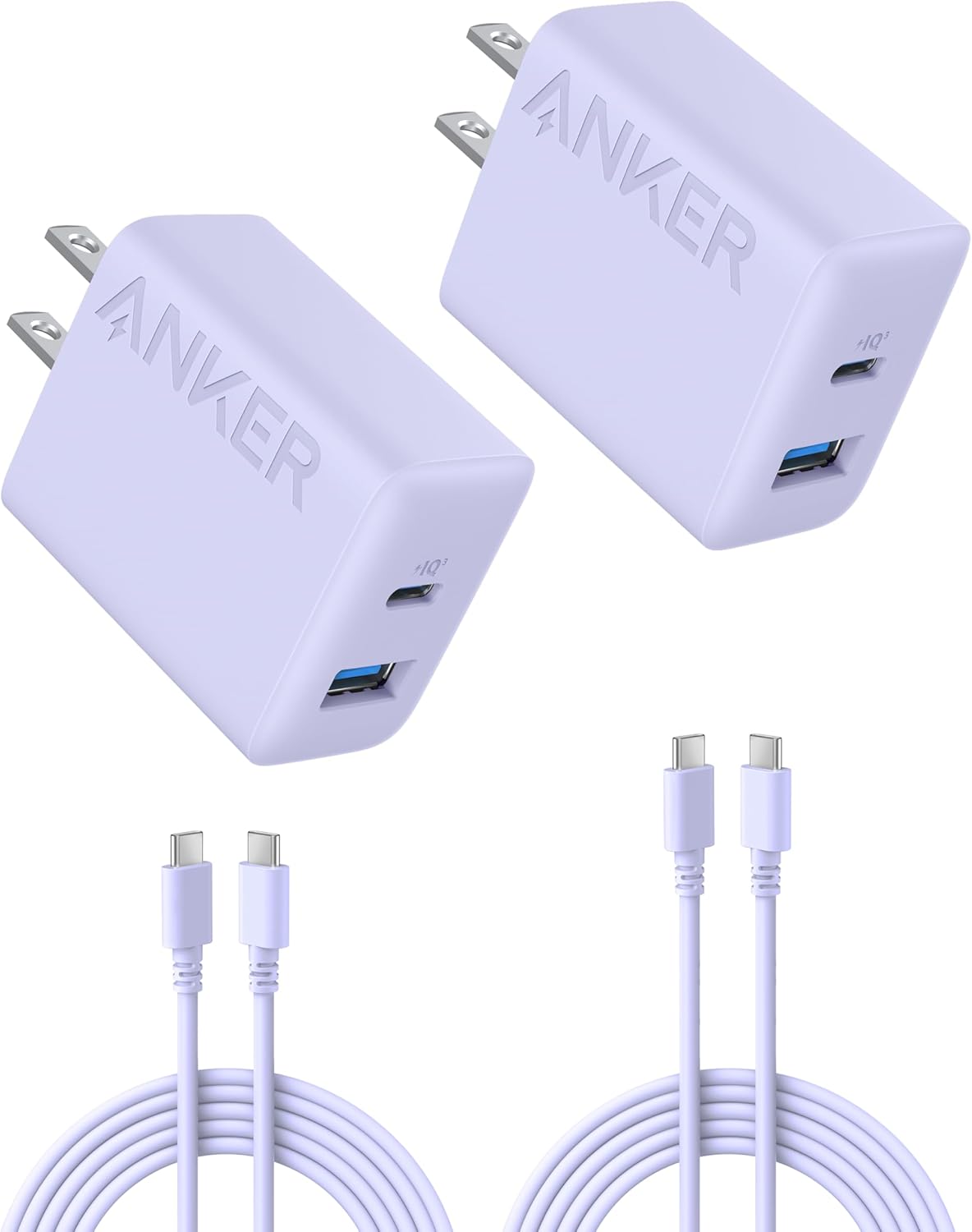 Anker Iphone Charger, 2-Pack 20W Fast USB C Charger Block, Type C Charger Fast Charging for Iphone 17/17 Pro Max/16 Series/Ipad Pro and More (Black, 2 Pack & 2 Cable)