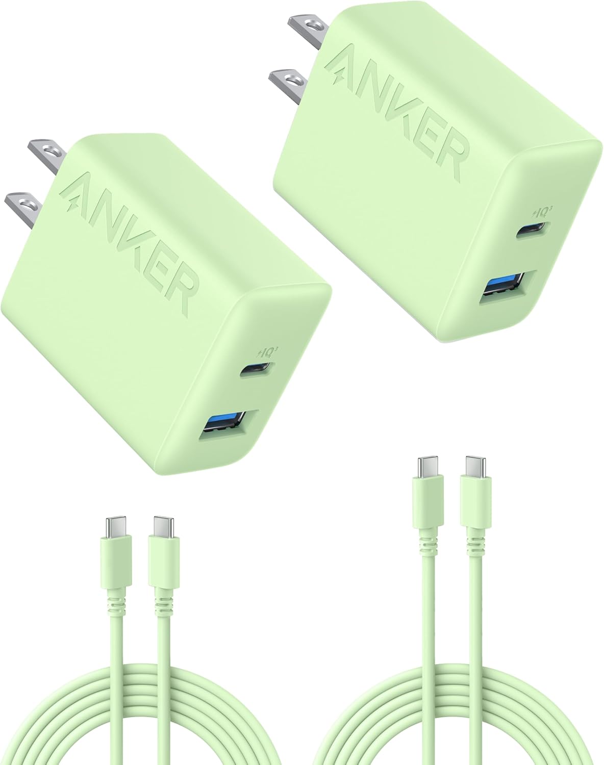 Anker Iphone Charger, 2-Pack 20W Fast USB C Charger Block, Type C Charger Fast Charging for Iphone 17/17 Pro Max/16 Series/Ipad Pro and More (Black, 2 Pack & 2 Cable)