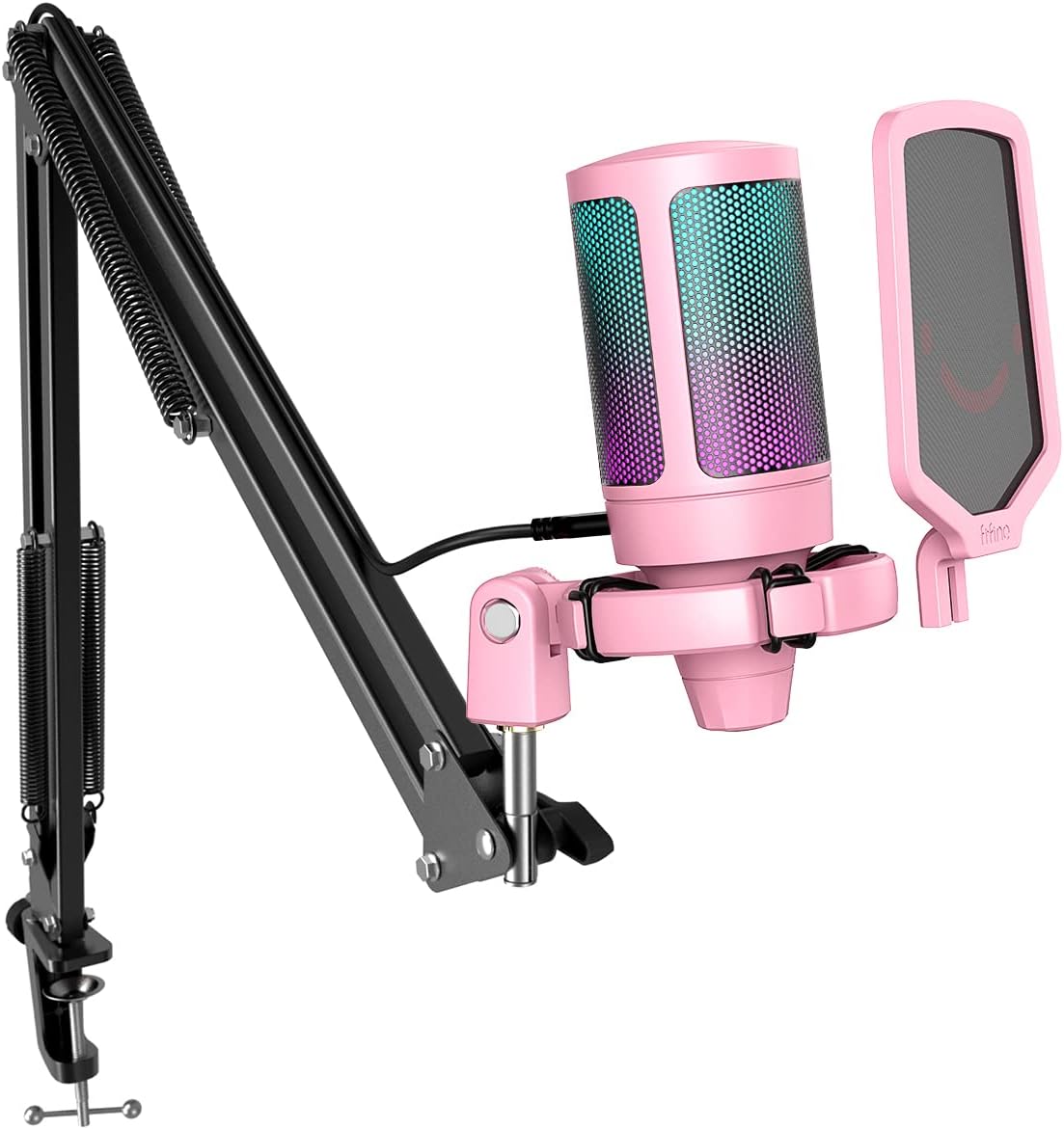 FIFINE Gaming PC USB Microphone, Podcast Condenser Mic with Boom Arm, Pop Filter, Mute Button for Streaming, Twitch, Online Chat, RGB Computer Mic for PS4/5 PC Gamer Youtuber-Ampligame A6T