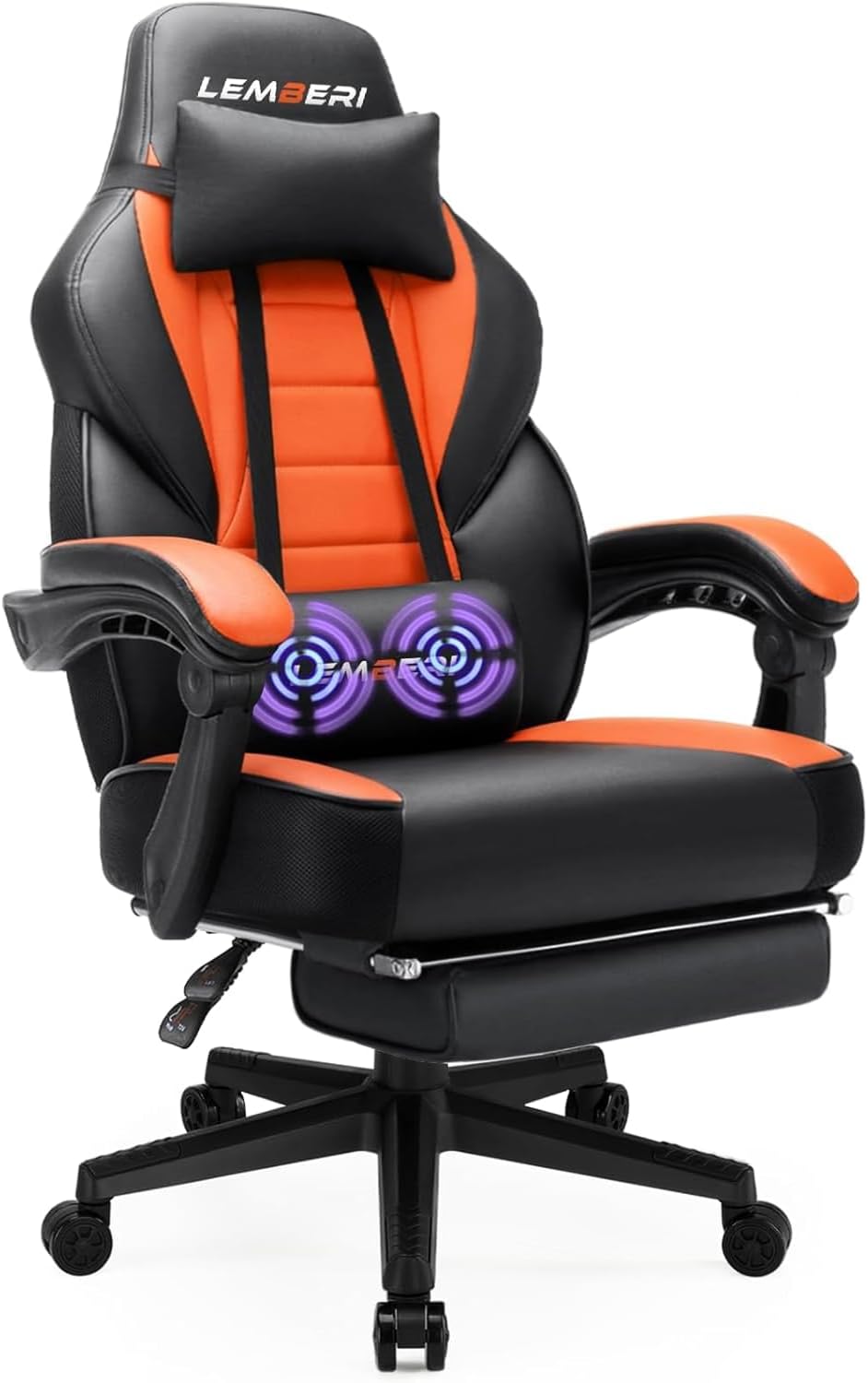 LEMBERI Big and Tall Gaming Chair 400Lb Capacity, Heavy-Duty Office Chair with Reinforced Footrest, Wide Seat High Back PC Desk Chair with Linkage Armrests, Thickened Steel Frame, PU Leather, Red