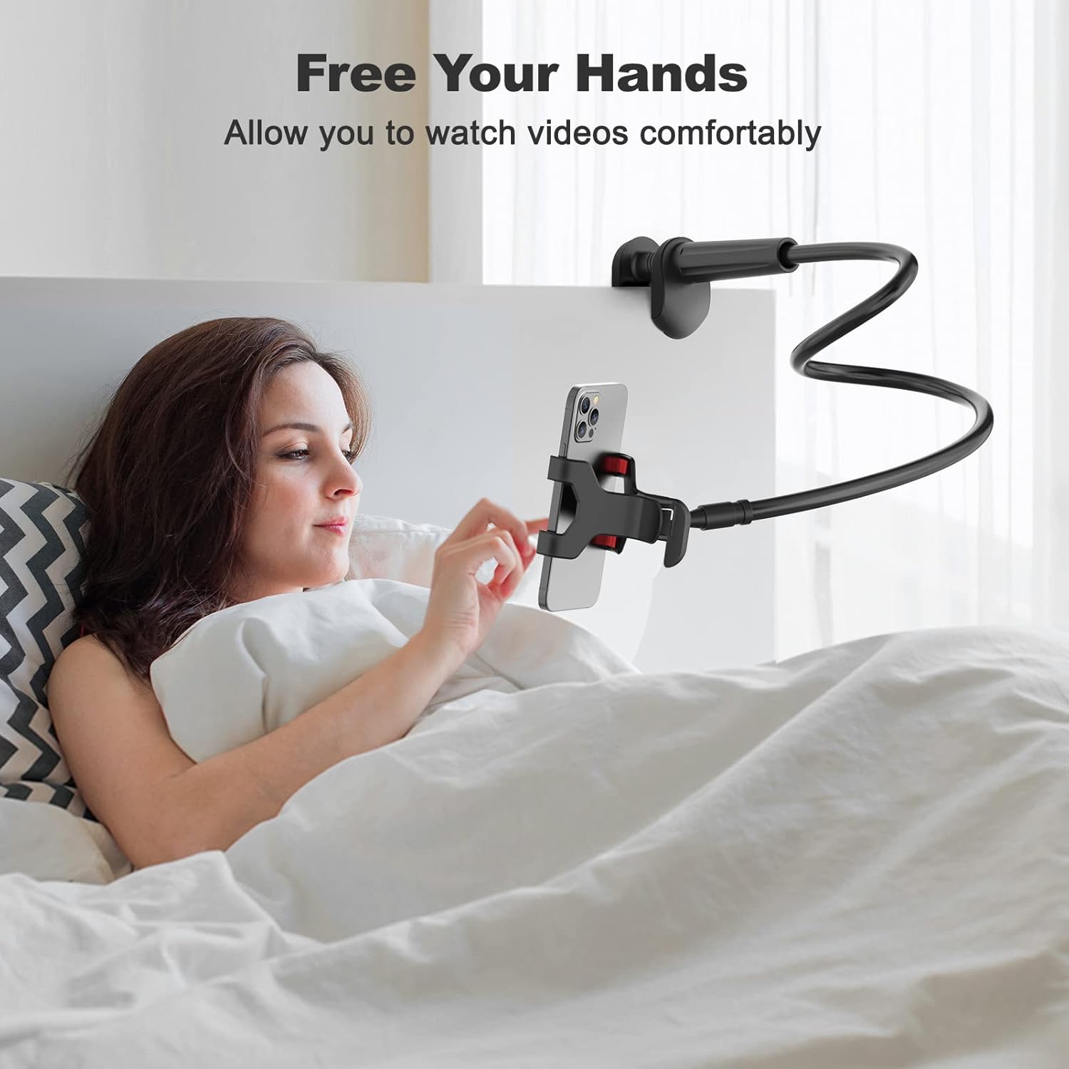 Gooseneck Cell Phone Holder, Universal 360 Flexible Phone Stand Lazy Bracket Mount Long Arms Clamp for Phone 13 Pro Xs Max XR X 8 7 6 6S plus and Other 3.5~6.7'' Device (Black)