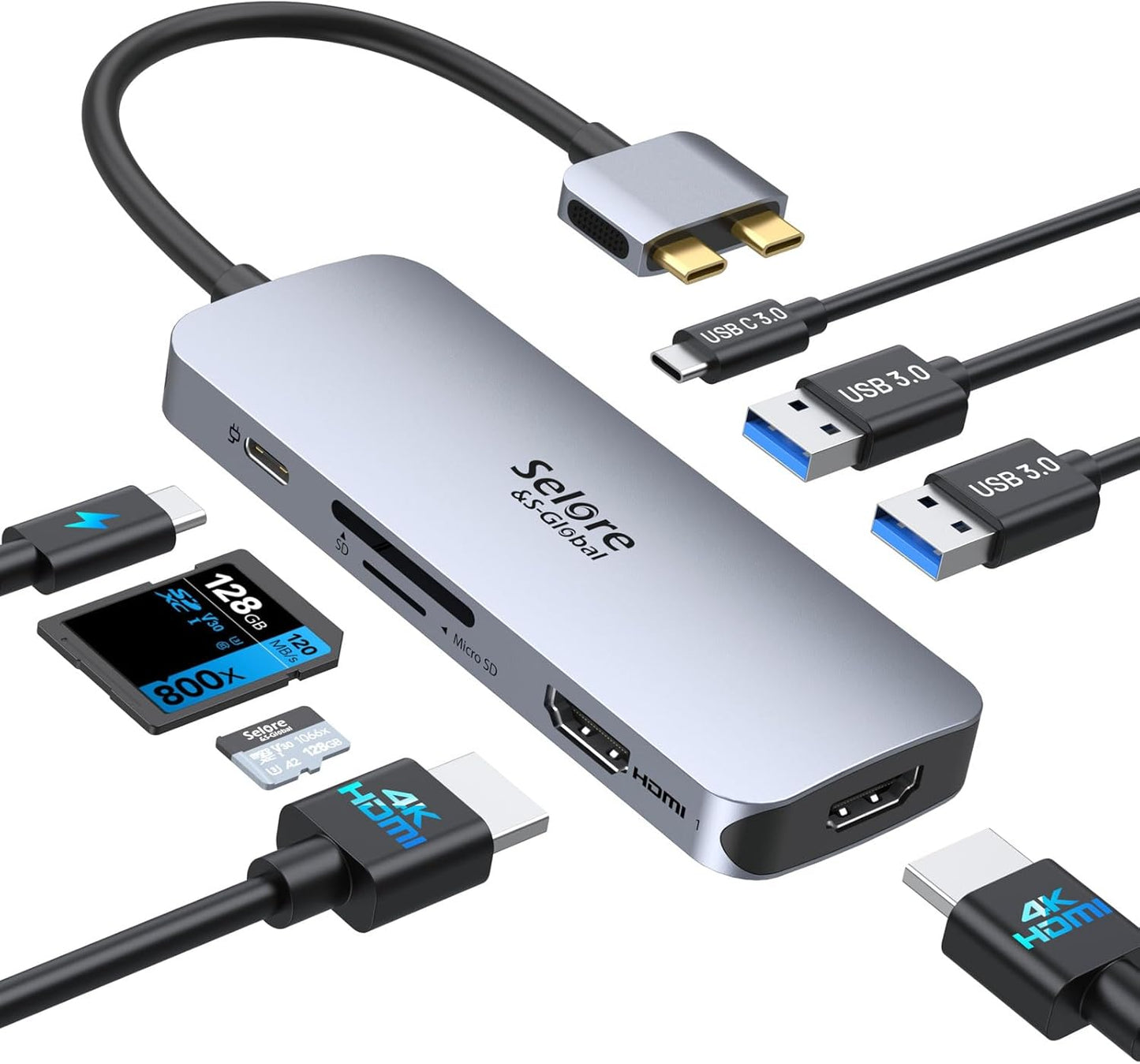 USB C Docking Station Dual HDMI Monitor, USB C to Dual HDMI Adapter with 2HDMI Ports, PD Charging, Sd/Microsd, USB A&C 3.0 Ports, Laptop Docking Station for Dell Xps/Hp/Lenovo/Surface/Yoga Etc