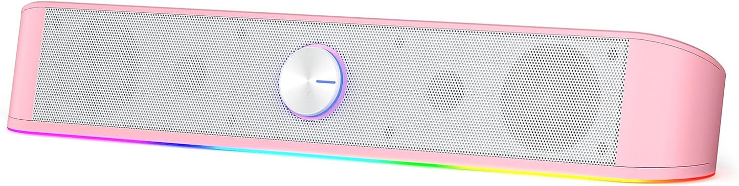 Redragon GS560 RGB Desktop Soundbar, 2.0 Channel Computer Speaker with Dynamic Lighting Bar Audio-Light Sync/Display, Touch-Control Backlit with Volume Knob, USB Powered W/ 3.5Mm Cable, Black