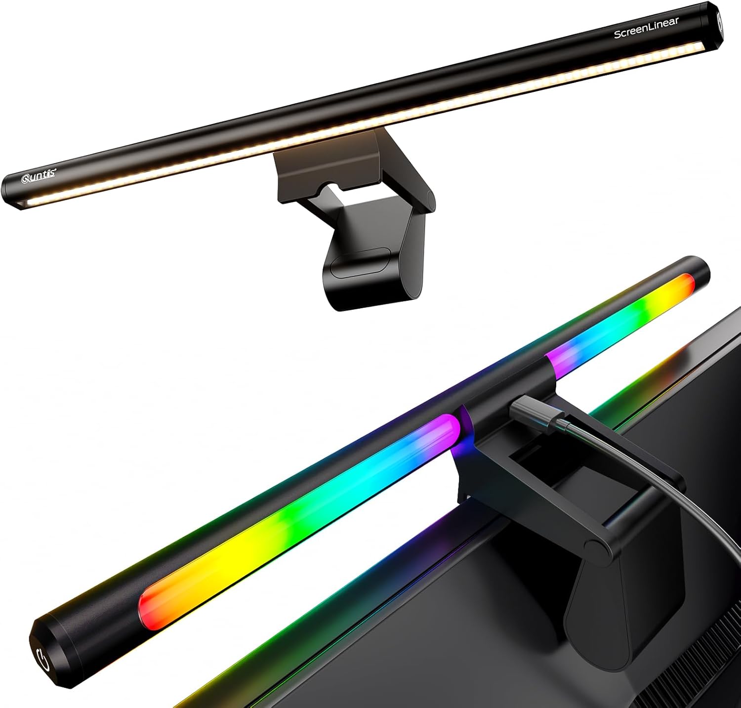 Quntis Monitor Light Bar 15.7", 24 RGB Backlight Modes for Lmmersive Gaming Ambience, 900 Lux Glare-Free Computer Screen Lamp, High CRI 95 Eye Care Desk Light for Home Office
