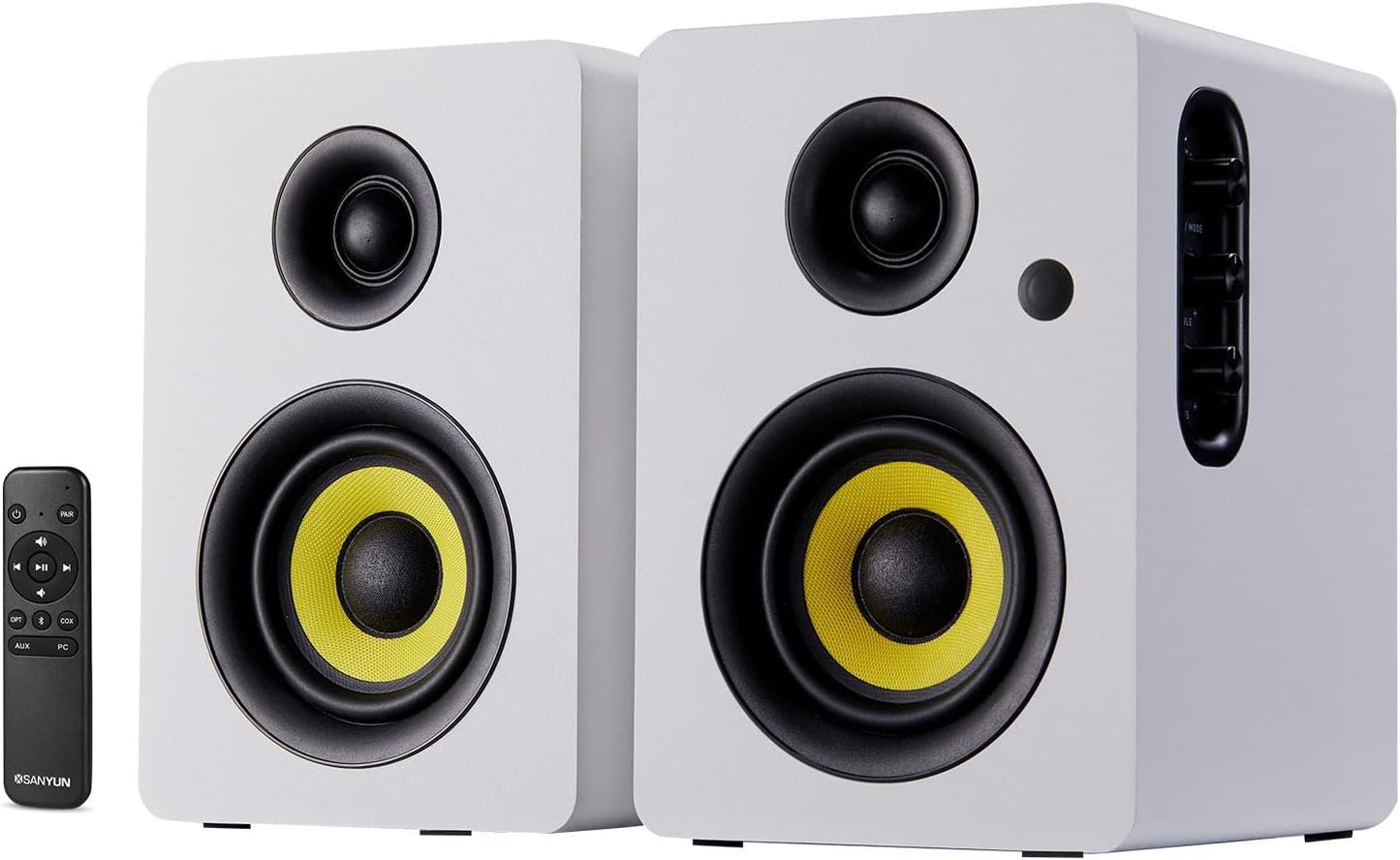 Sanyun SW208 3" Active Bluetooth 5.0 Bookshelf Speakers – 60W Carbon Fiber Speaker Unit - Built-In 24Bit DAC - Dynamic 3D Surround Sound – 2.0 Computer PC Monitor Gaming Speakers (Pair, Black)
