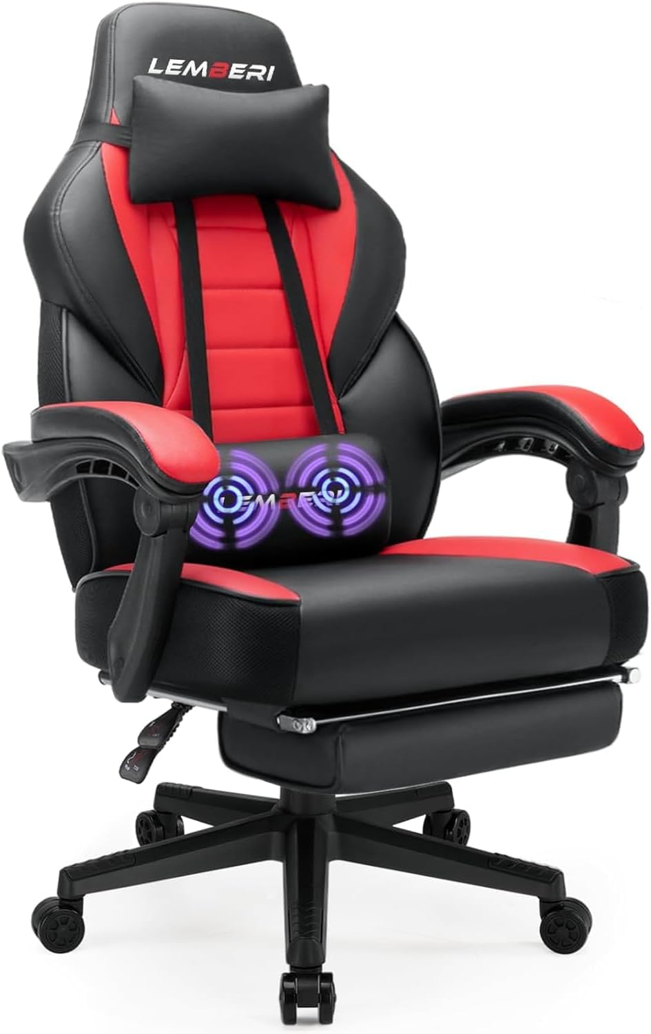 LEMBERI Big and Tall Gaming Chair 400Lb Capacity, Heavy-Duty Office Chair with Reinforced Footrest, Wide Seat High Back PC Desk Chair with Linkage Armrests, Thickened Steel Frame, PU Leather, Red