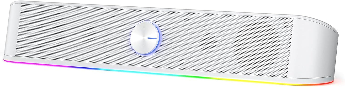 Redragon GS560 RGB Desktop Soundbar, 2.0 Channel Computer Speaker with Dynamic Lighting Bar Audio-Light Sync/Display, Touch-Control Backlit with Volume Knob, USB Powered W/ 3.5Mm Cable, Black