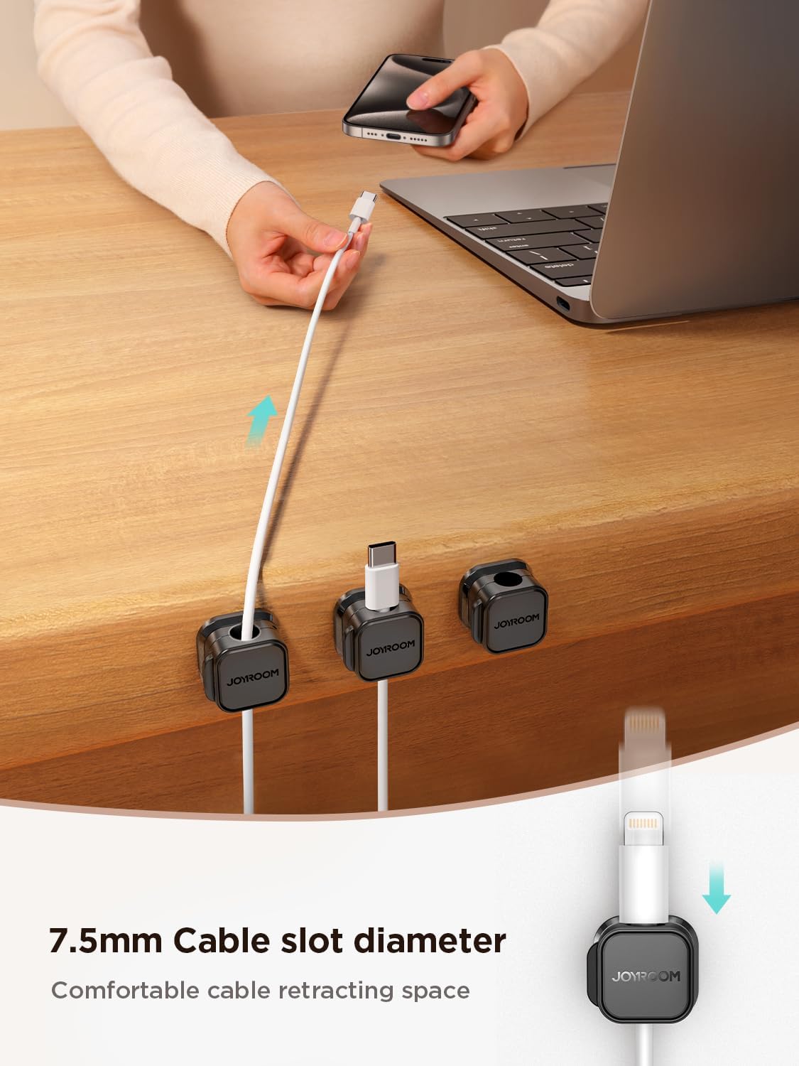9 Pack Magnetic Cable Clips [Cable Smooth Adjustable] Cord Holder, under Desk Cable Management, JOYROOM Adhesive Wire Holder Keeper Organizer for Home Office Desk Phone Car Wall Desktop Nightstand