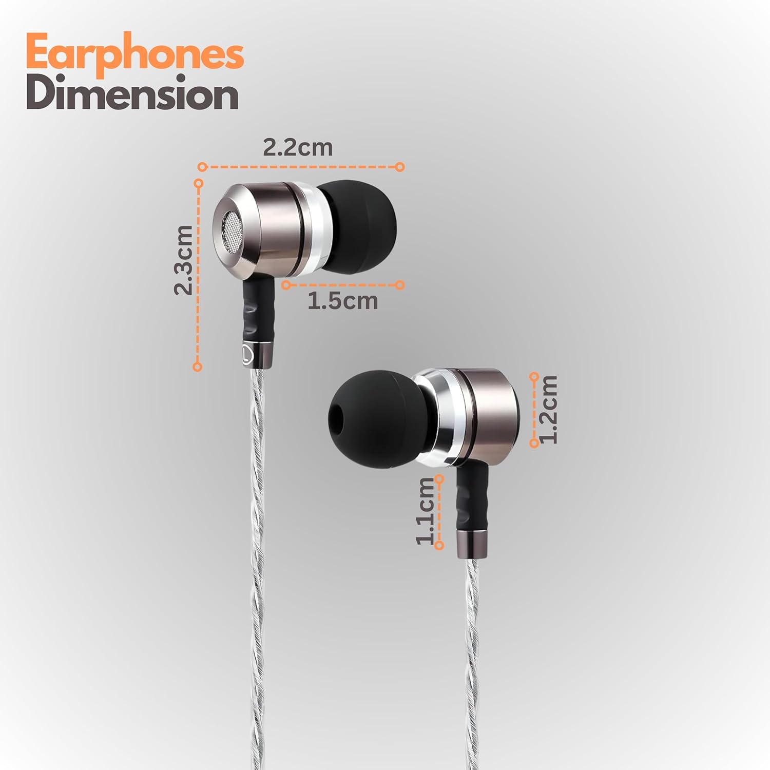 Sephia SP3060 Wired Headphones, HD Bass Driven Audio, Lightweight Aluminum Wired in Ear Earbud Headphones, S/M/L Ear Bud Tips, Earphone Case, 3.5Mm Tangle-Free Cord, No Mic