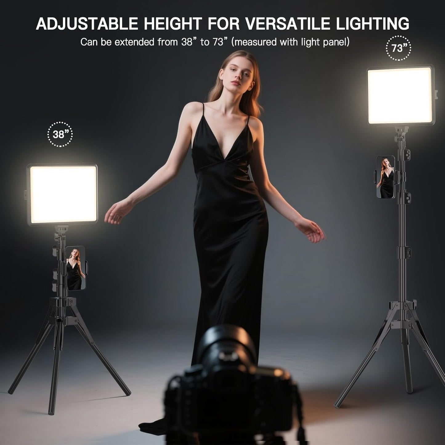 2-Pack LED Video Light Kit, Niceveedi Studio Light, 2800-6500K Dimmable Photography Lighting Kit with Tripod Stand&Phone Holder, 73" Stream Light for Video Recording, Game Streaming, Youtube