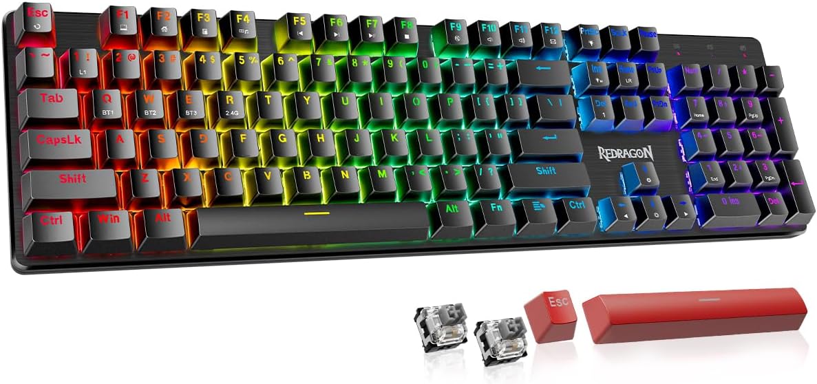 Redragon Mechanical Gaming Keyboard Wired, 11 Programmable Backlit Modes, Hot-Swappable Red Switch, Anti-Ghosting, Double-Shot PBT Keycaps, Light up Keyboard for PC Mac
