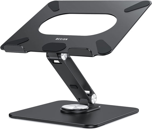 BESIGN LSX7 Laptop Stand with 360 Rotating Base, Ergonomic Adjustable Notebook Riser, Foldable Computer Holder Compatible with 10-15.6" Laptops (Black)