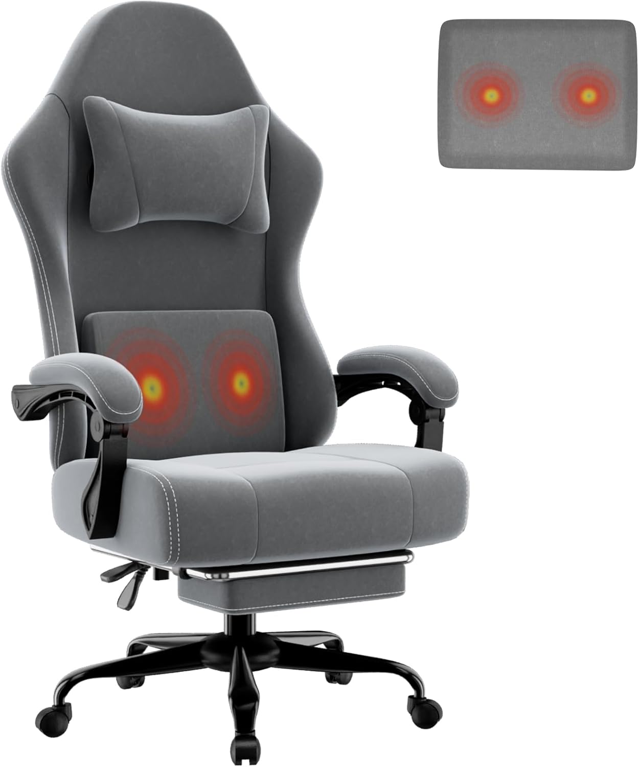 Ergonomic Gaming Chair, Video Game Chair with Pocket Spring Cushion and Footrest, Height Adjustable Computer Chair with Swivel Seat and Headrest (Purple)