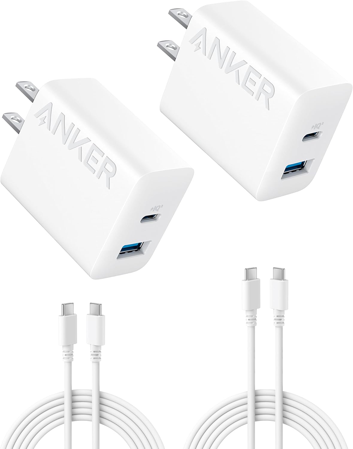 Anker Iphone Charger, 2-Pack 20W Fast USB C Charger Block, Type C Charger Fast Charging for Iphone 17/17 Pro Max/16 Series/Ipad Pro and More (Black, 2 Pack & 2 Cable)