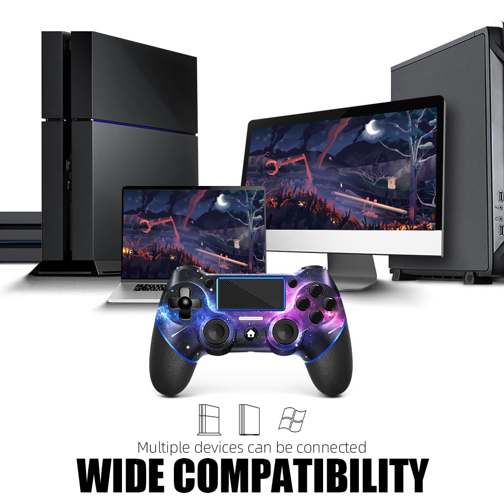 Acegamer Wireless Controller for PS4, Custom Design V2 Gamepad Joystick for PS4 with Non-Slip Grip of Both Sides and 3.5Mm Audio Jack! Thumb Caps Included! (Galaxy)