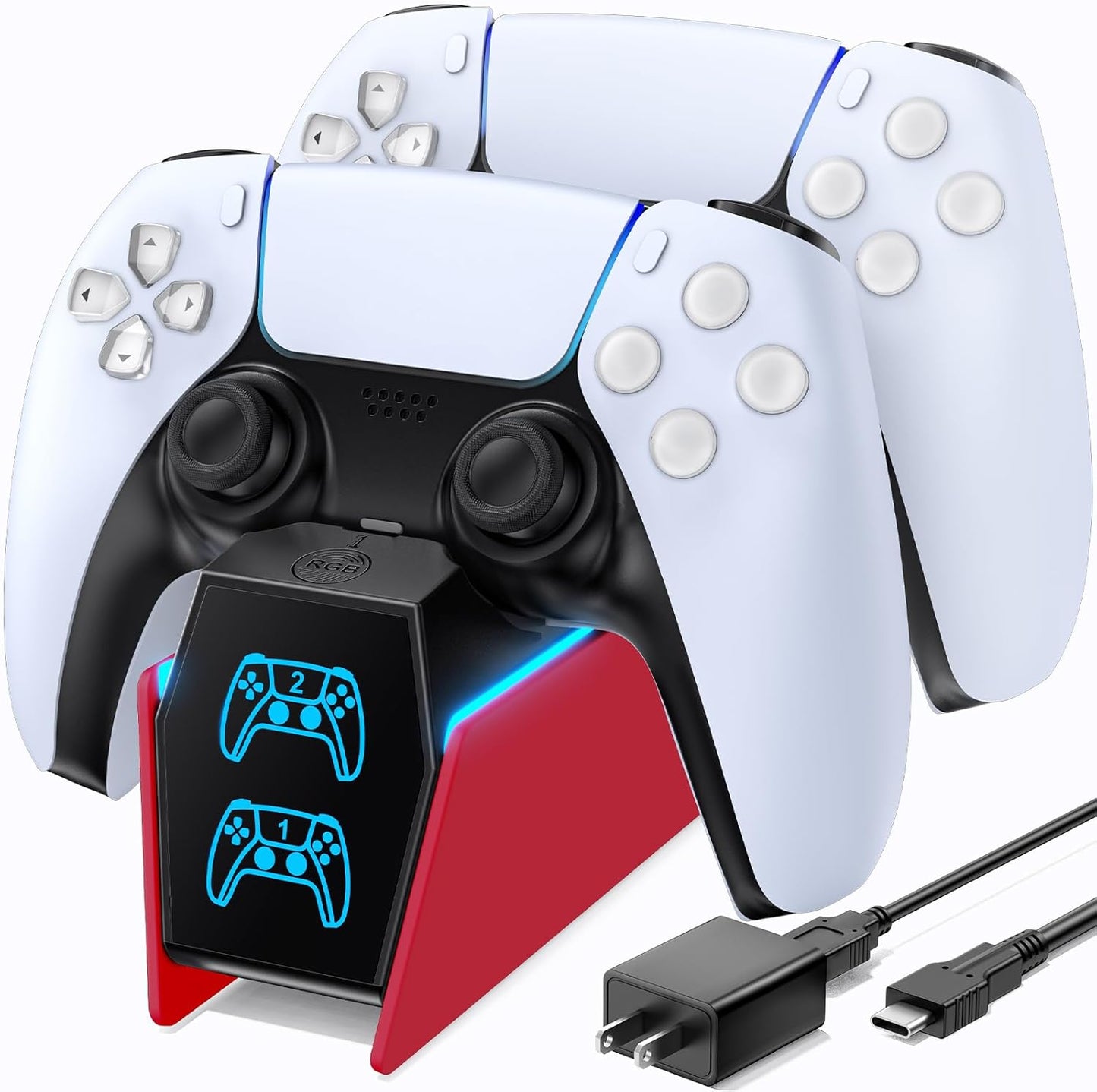 OIVO PS5 Controller Charger with Fast Charging AC Adapter, PS5 Controller Charging Station Stand for Playstation 5, Docking Station Replacement for PS 5 Accessories Kits