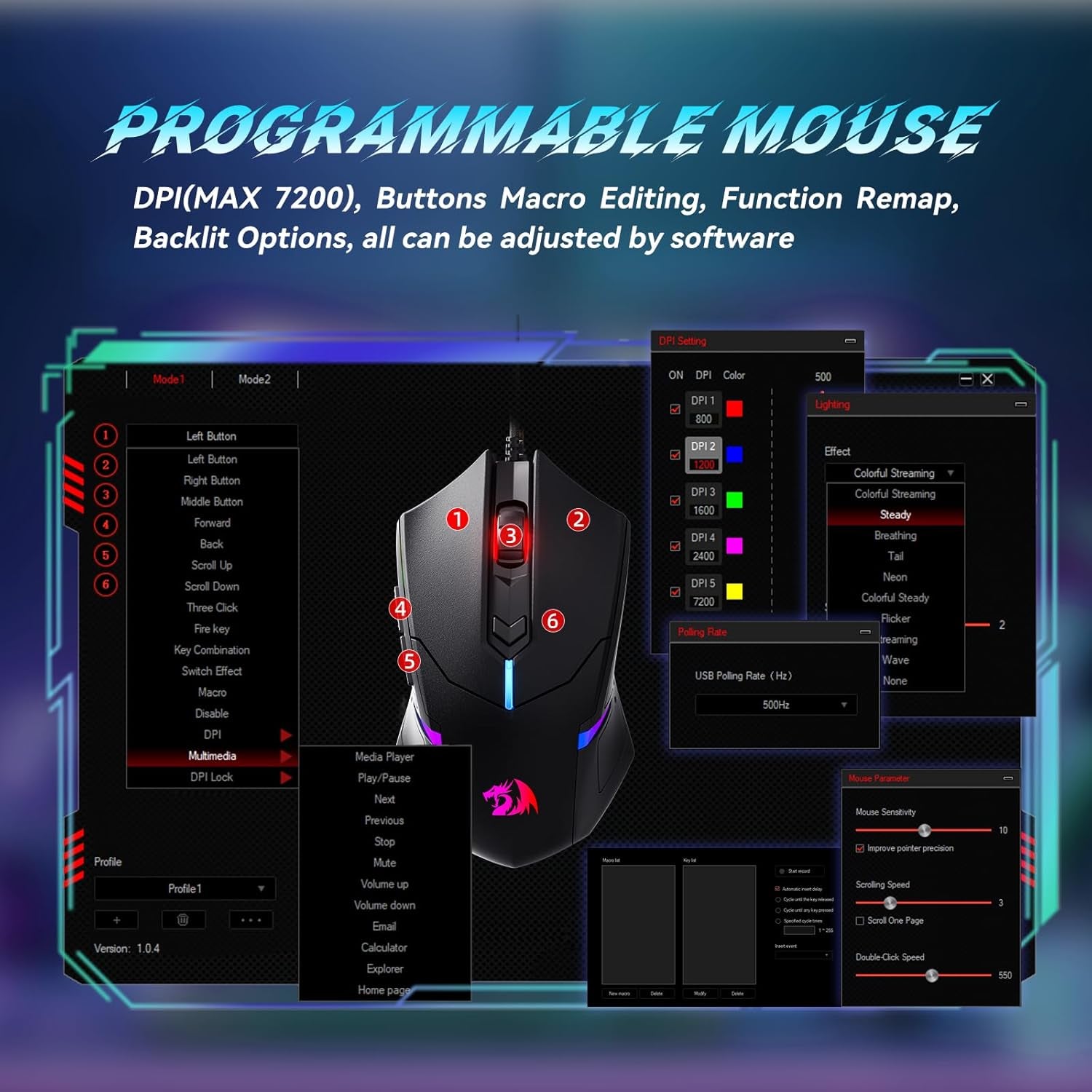 Redragon S101-3 PRO Gaming Keyboard and Mouse, RGB Backlit Programmable Keyboard Mouse with Software, Independent Macro Record Keys, Value Combo Set, New Update Version